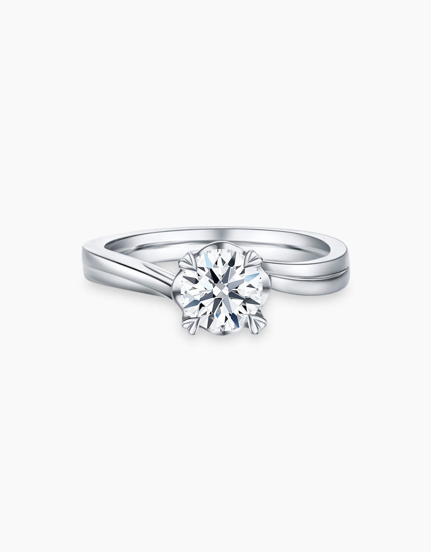 LVC lab grown diamond rings in white gold with a center stone and four prongs shaped like hearts