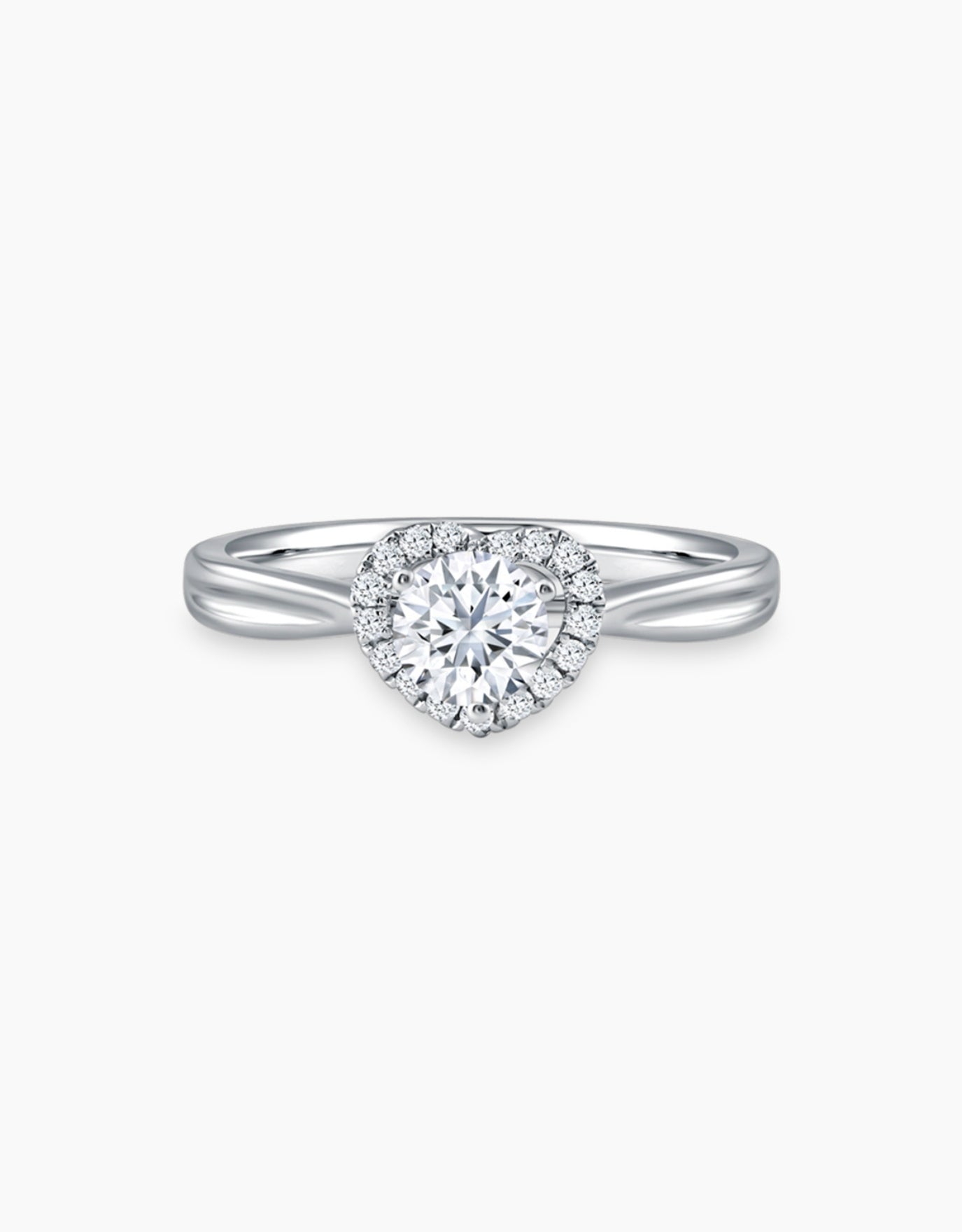 LVC lab grown diamond ring with halo setting in a heart shaped in white gold