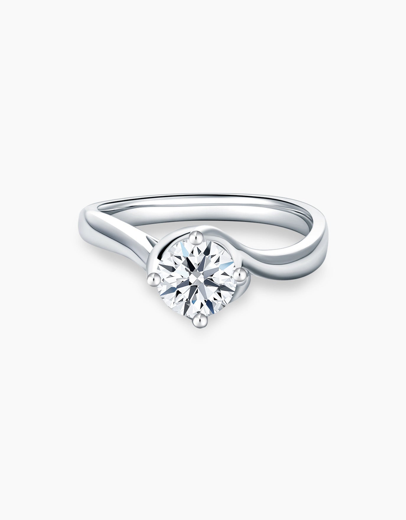 LVC lab grown diamond ring with a twisted band setting in white gold with four prongs