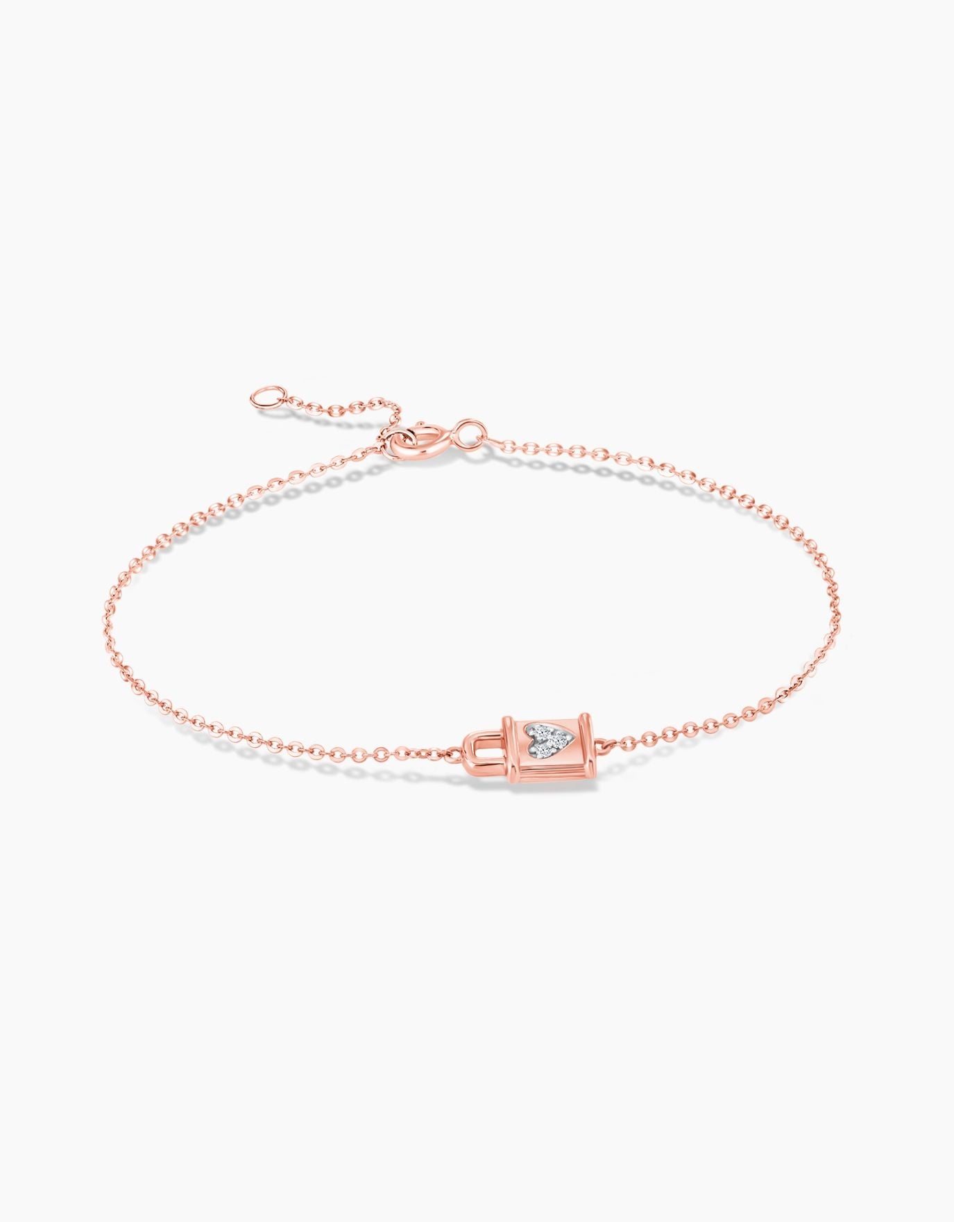 LVC diamond bracelet in rose gold with a lock and a heart encrusted with diamonds