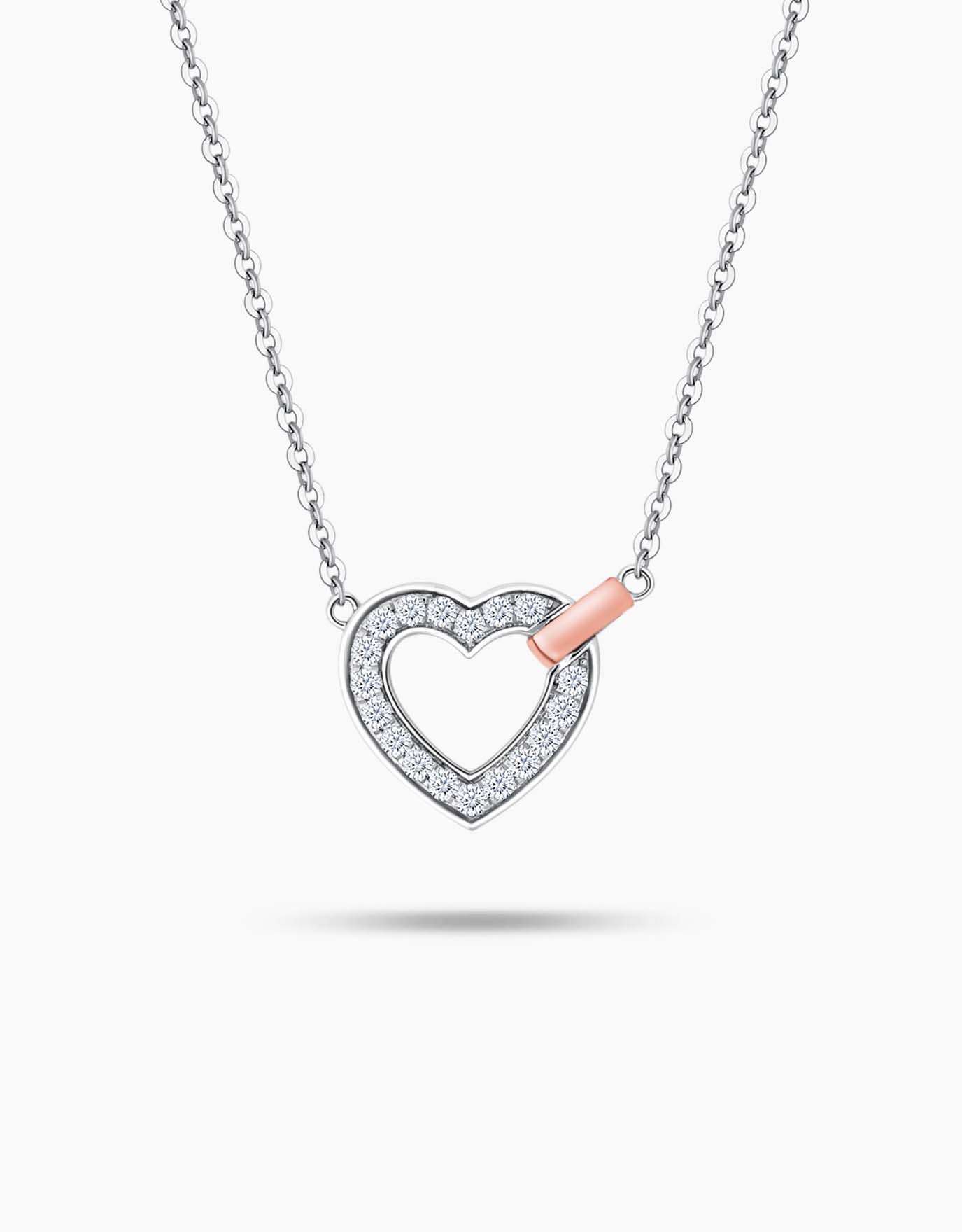 LVC necklace in white gold designed with an open heart traced with brilliant diamonds