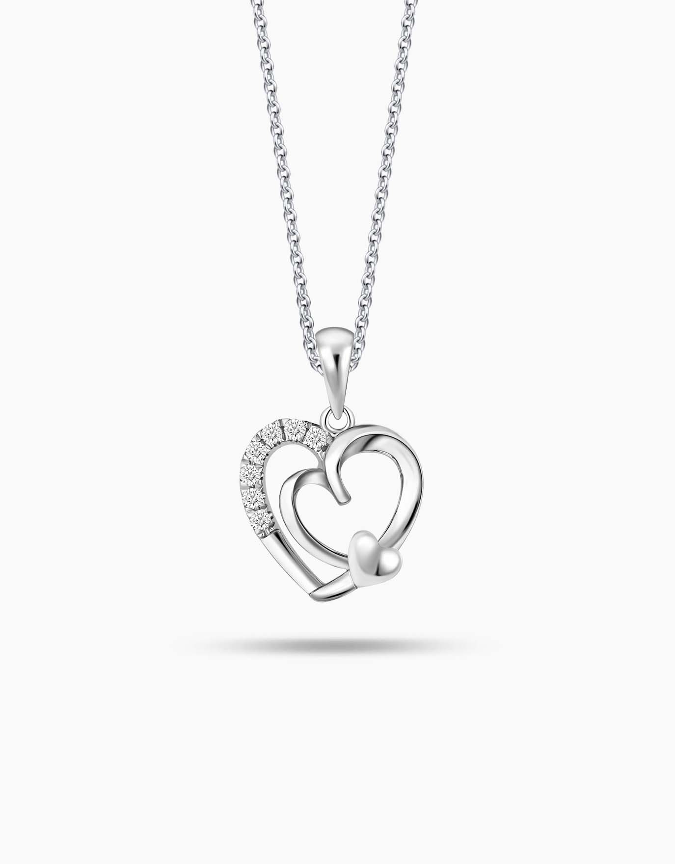 LVC necklace in white gold with a triple heart and the outer line encrusted with diamonds