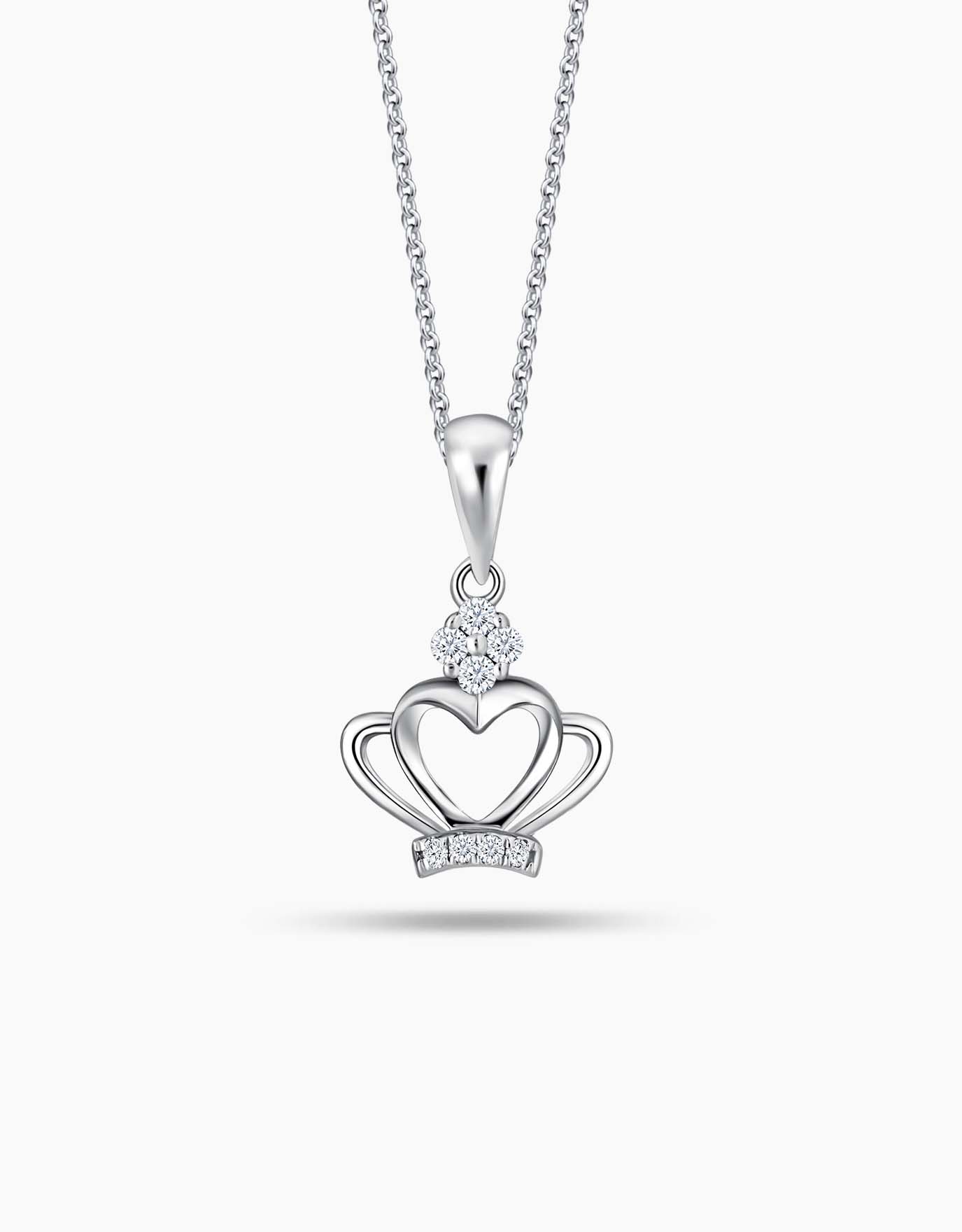 LVC diamond necklace in white gold with a dainty tiara heart crown