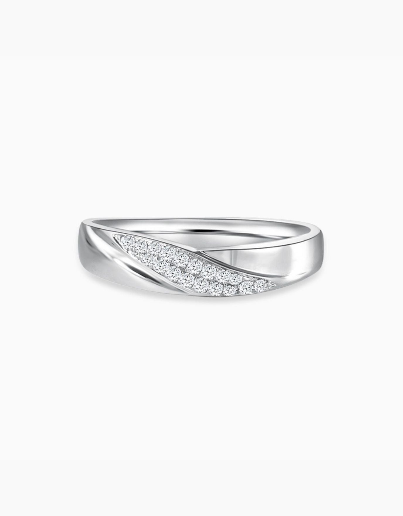 LVC wedding ring in platinum designed with rows of round diamonds