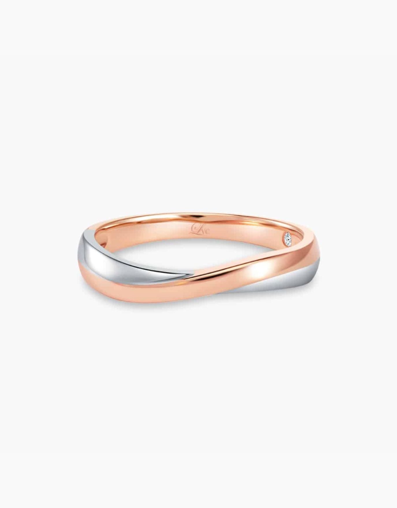 LVC men wedding ring in both white and rose gold with a diamond inside 