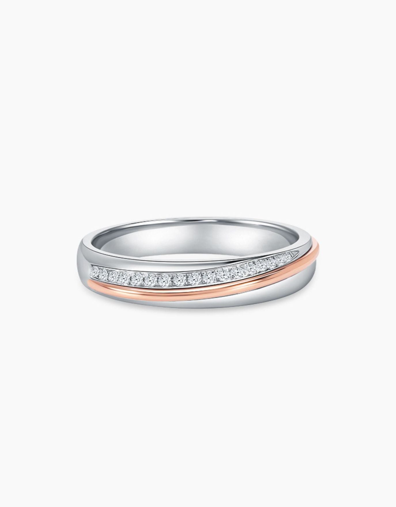 LVC wedding band designed with a curved row of stunning diamonds