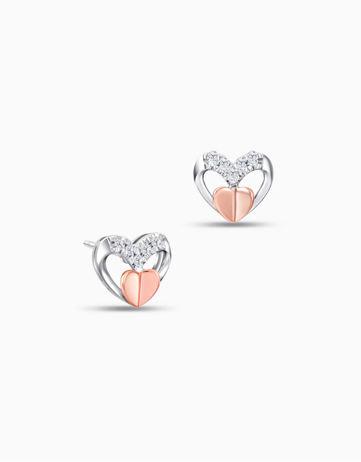 LVC diamond earrings with heart in a heart design in white gold and rose gold