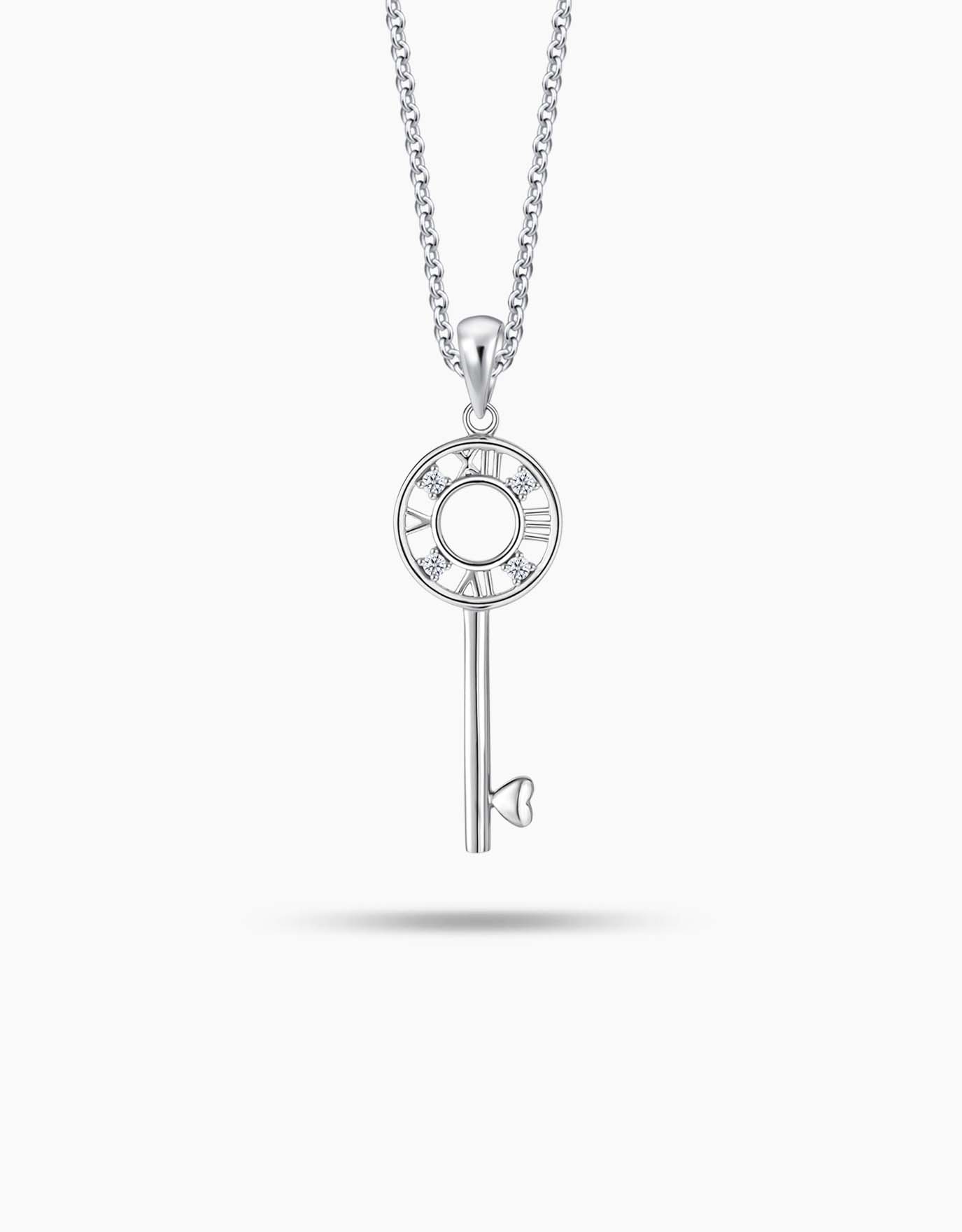 LVC necklace in white gold designed with roman numerals in the shape of a clock encrusted with stunning round diamonds