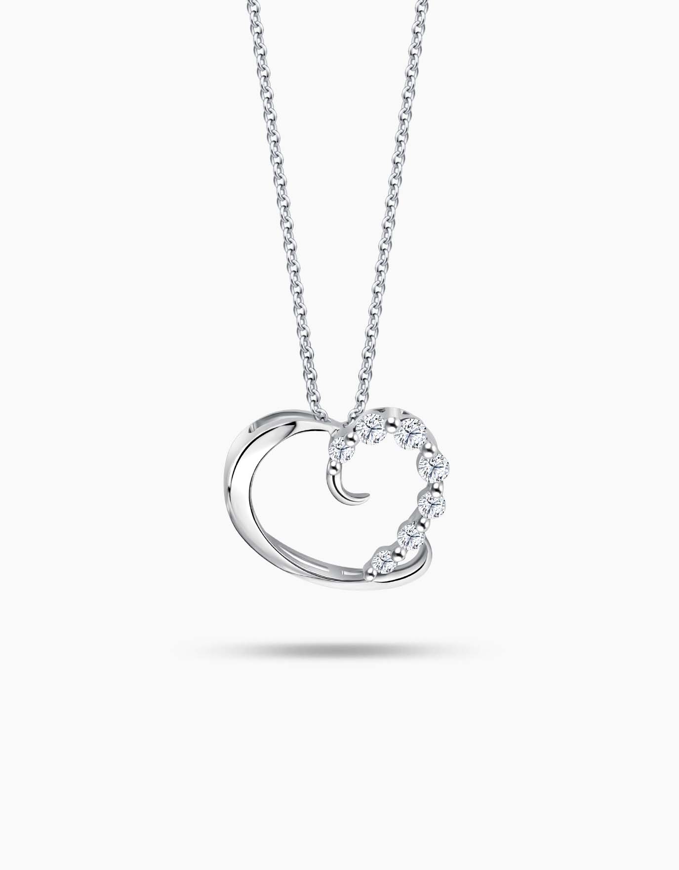 LVC necklace in white gold with a heart shaped pendant half of it encrusted with diamonds