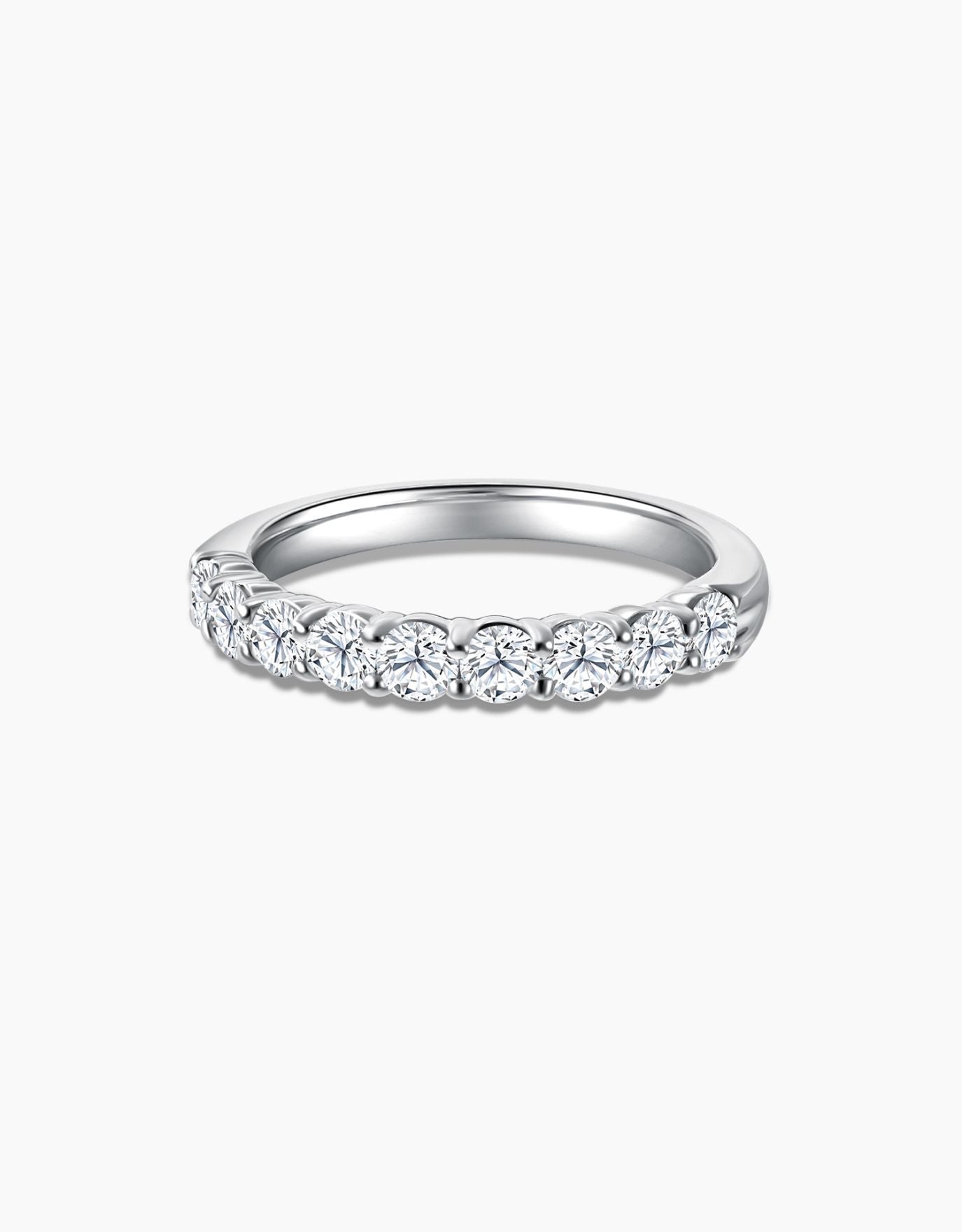 LVC wedding ring with lab grown diamonds on a white gold band