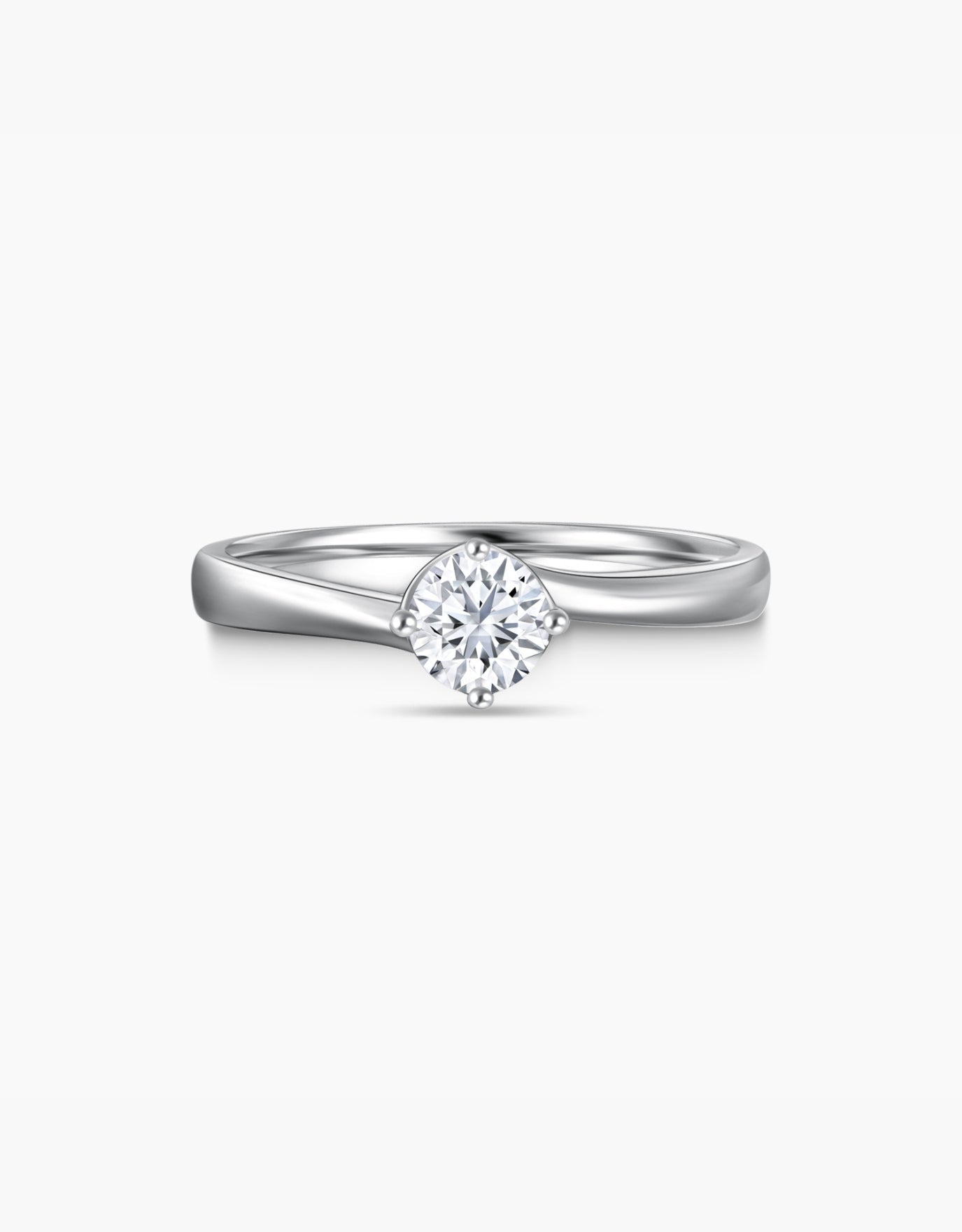 LVC lab grown diamond ring made in white gold with a slight twisted band setting and four prongs