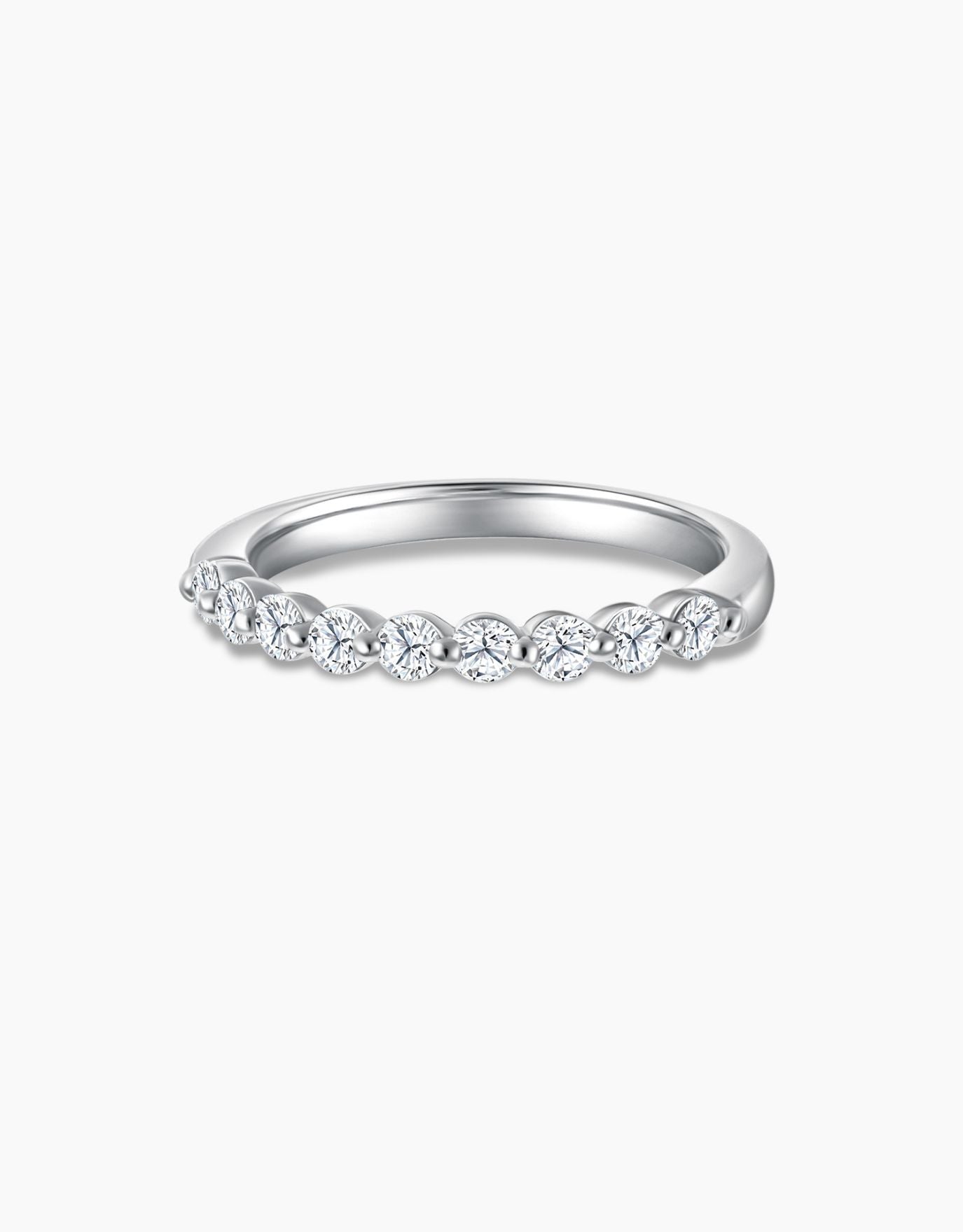 LVC wedding ring with lab grown diamonds on a white gold band