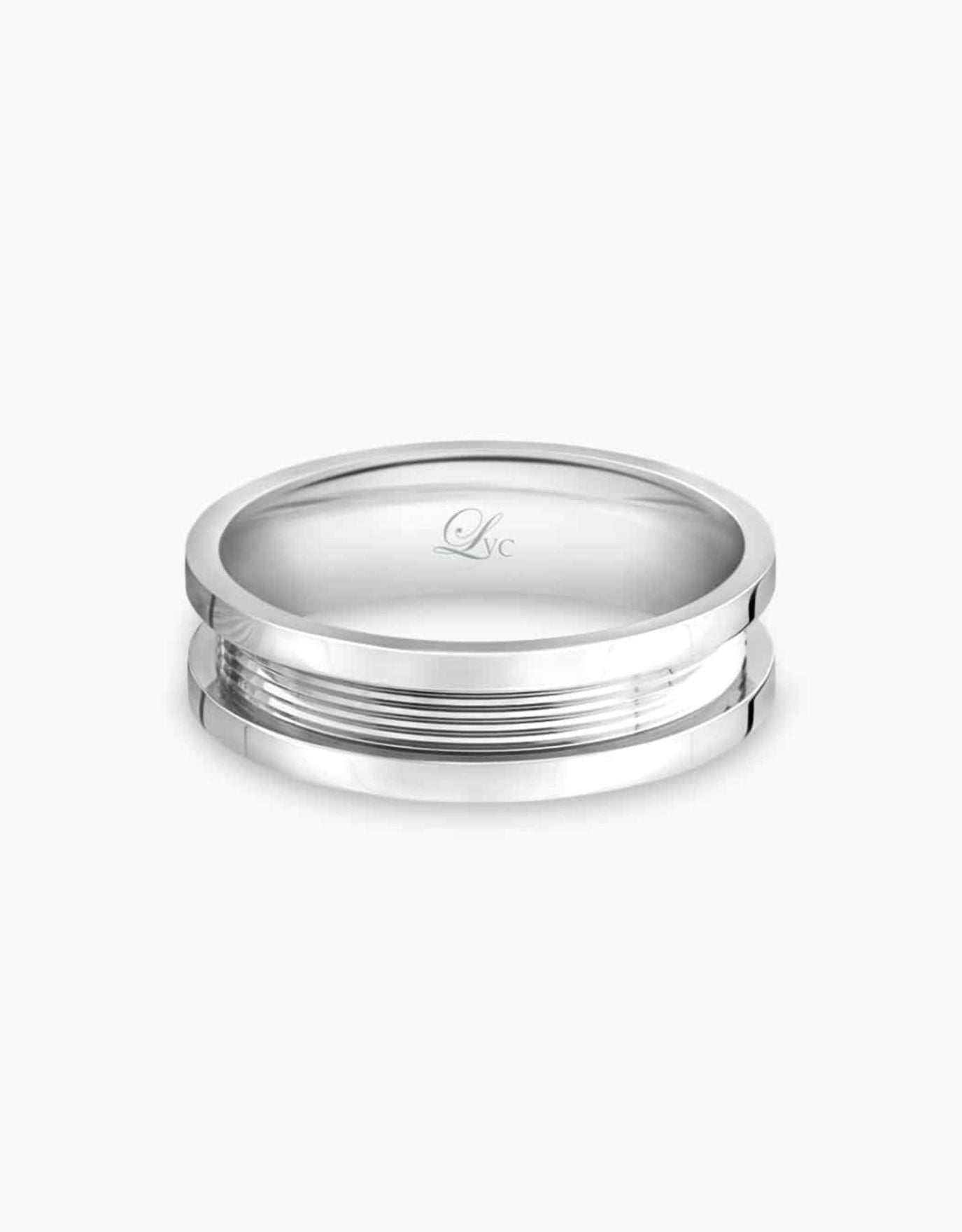 LVC men wedding band in white gold designed with contemporary detail to give a bold look