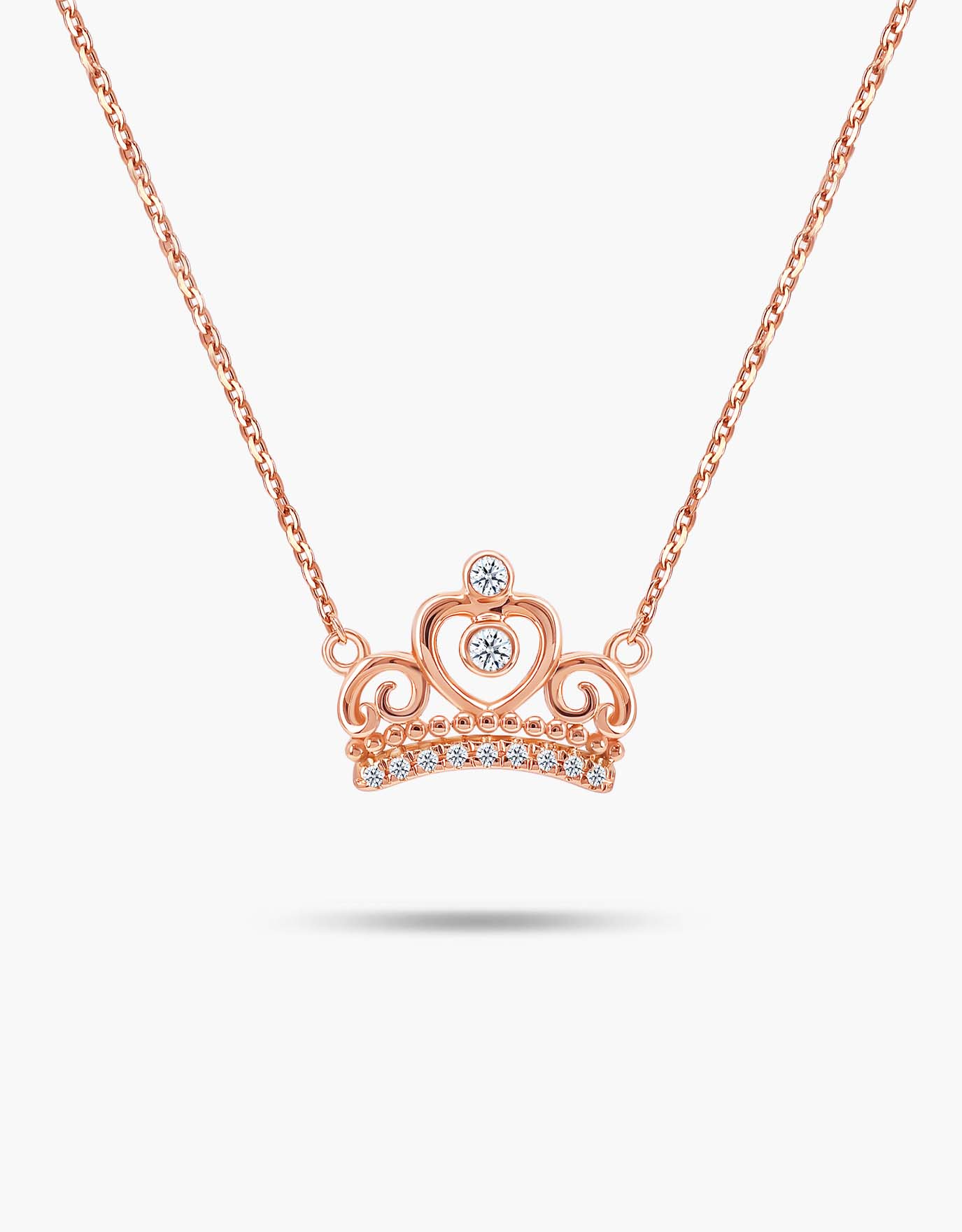 LVC necklace in rose gold crafted with detailed designs on the crown with diamonds 