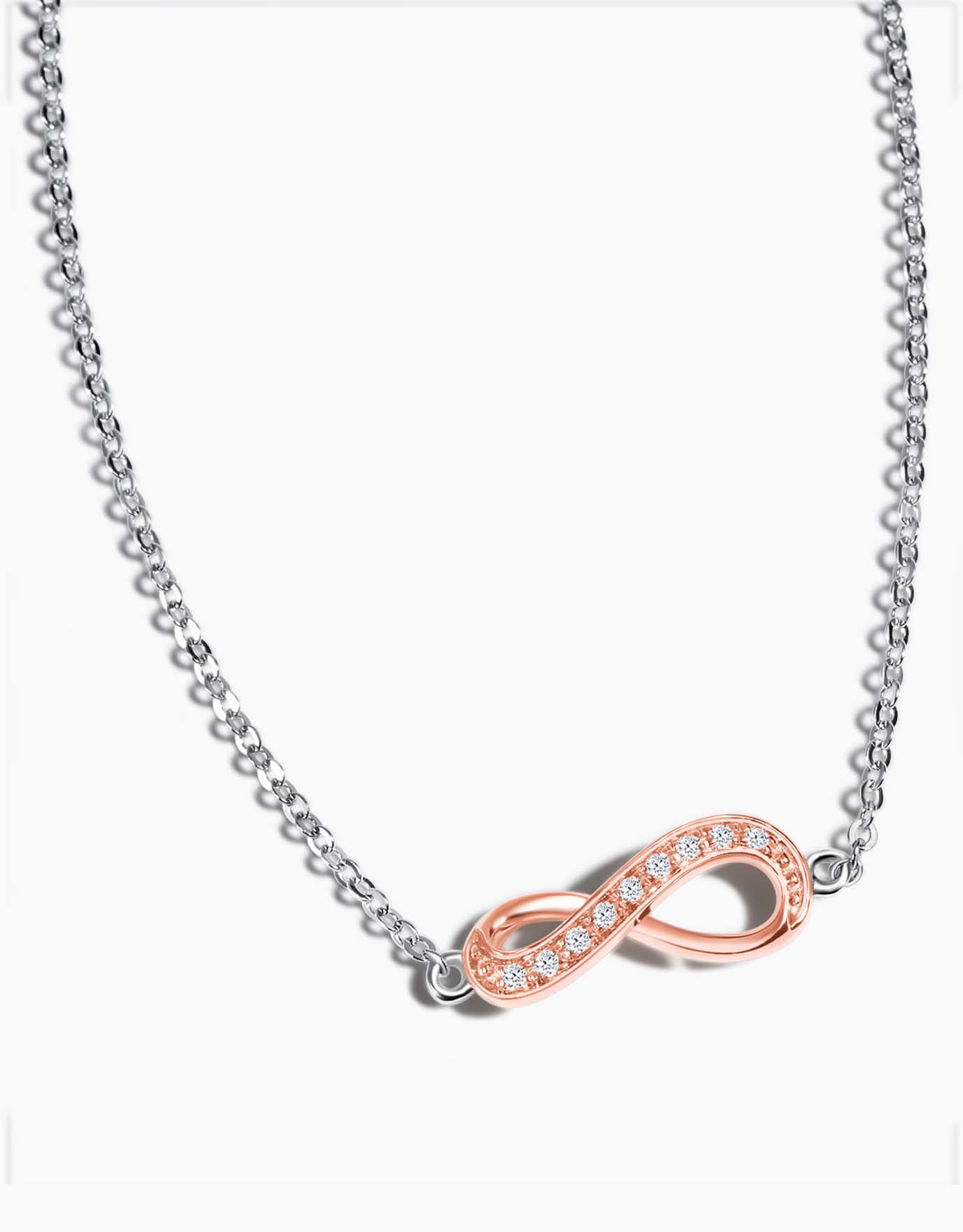 LVC necklace in white gold  designed with an infinity symbol in rose gold encrusted with diamonds 