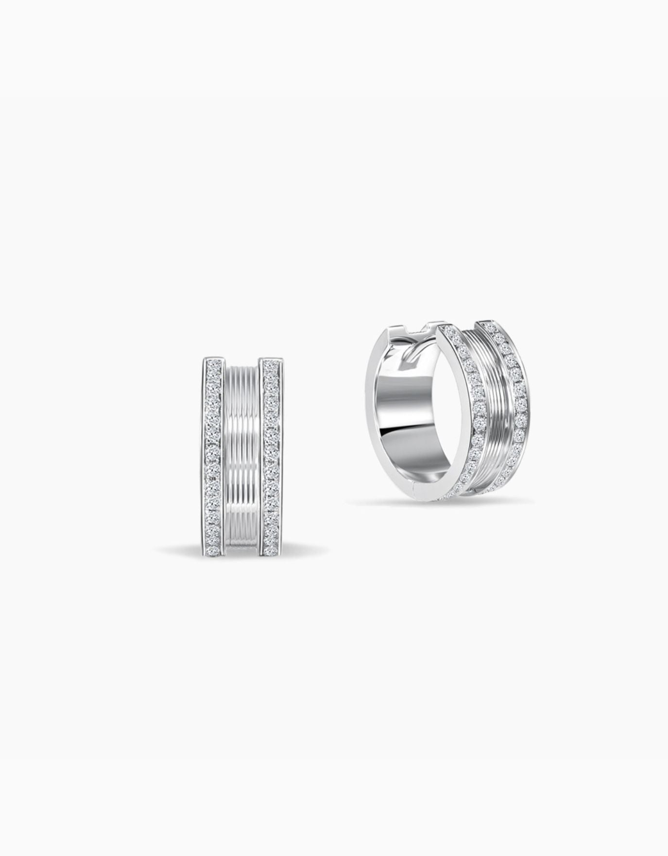 LVC white gold earrings in mini hoop design with diamonds encrusted in two vertical lines