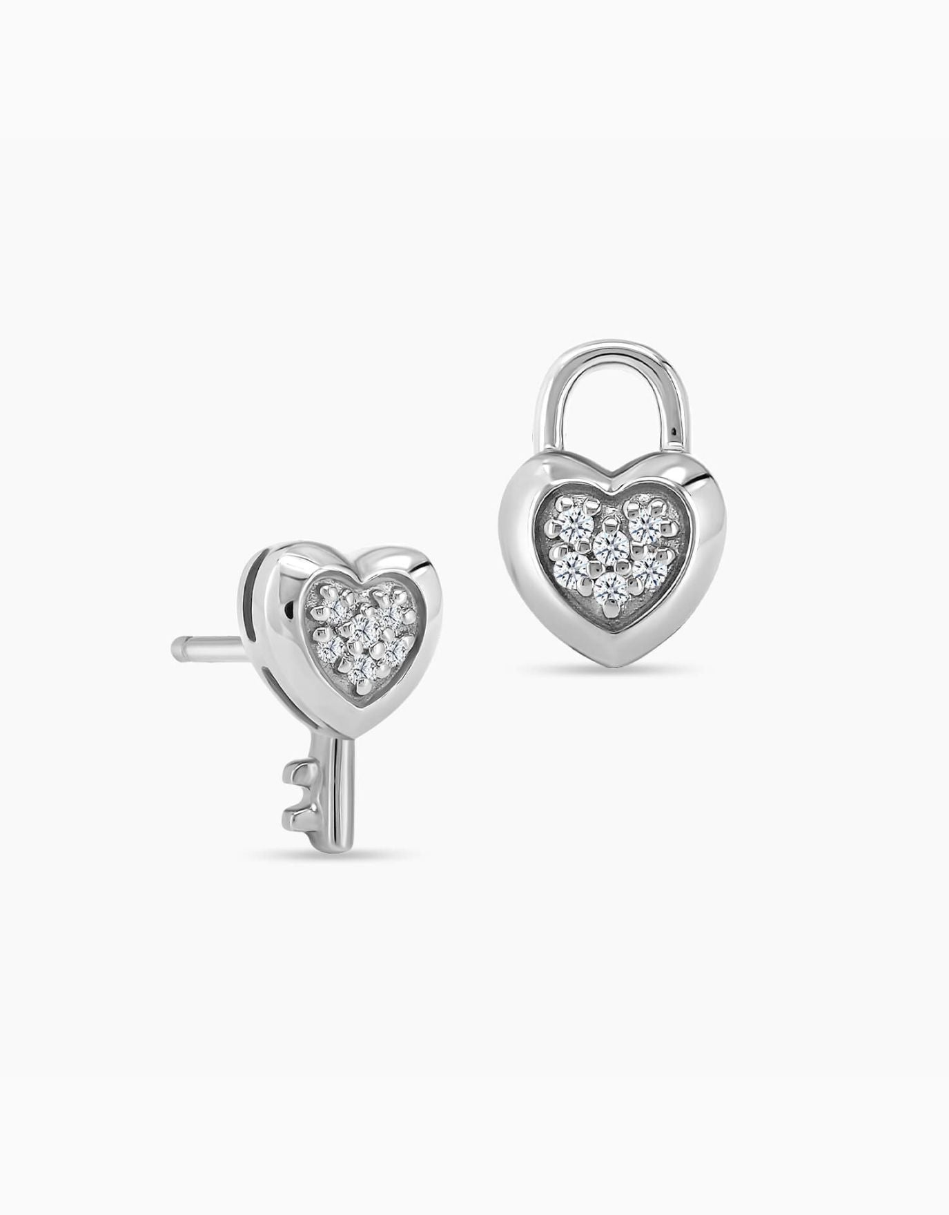 LVC diamond earrings with a heart lock and heart key design in white gold