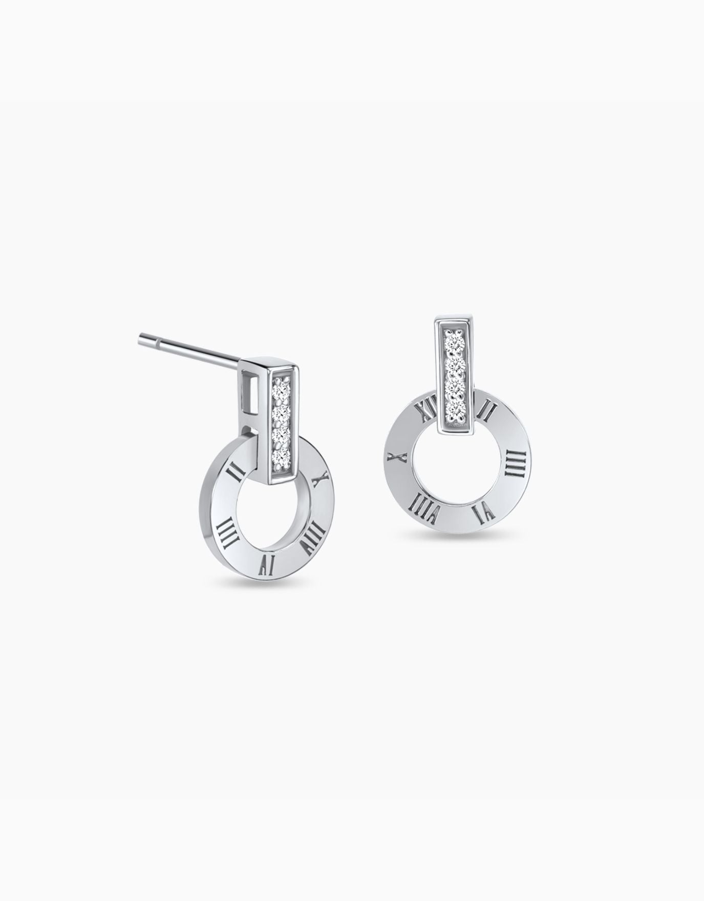 LVC diamond earrings featuring roman numerals in white gold material