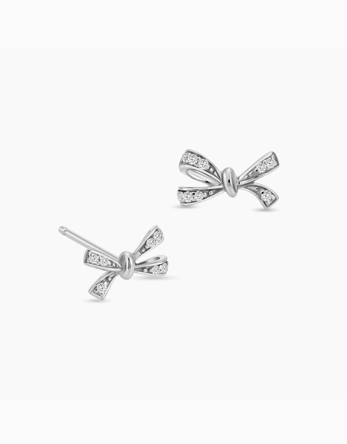 LVC diamond earrings with a cute bow design in white gold