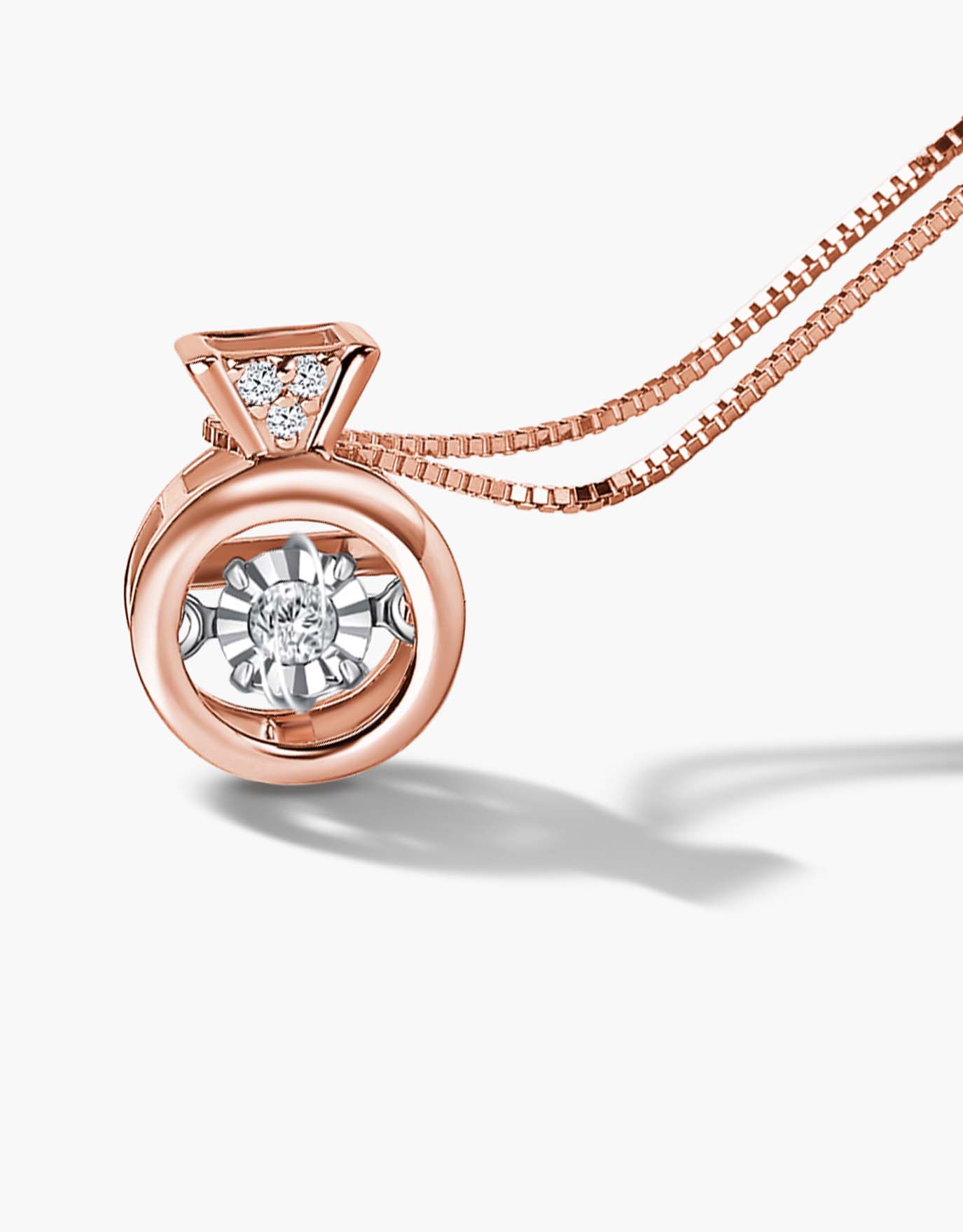 LVC Diamond necklace for women crafted with a centerpiece dancing diamond in rose gold