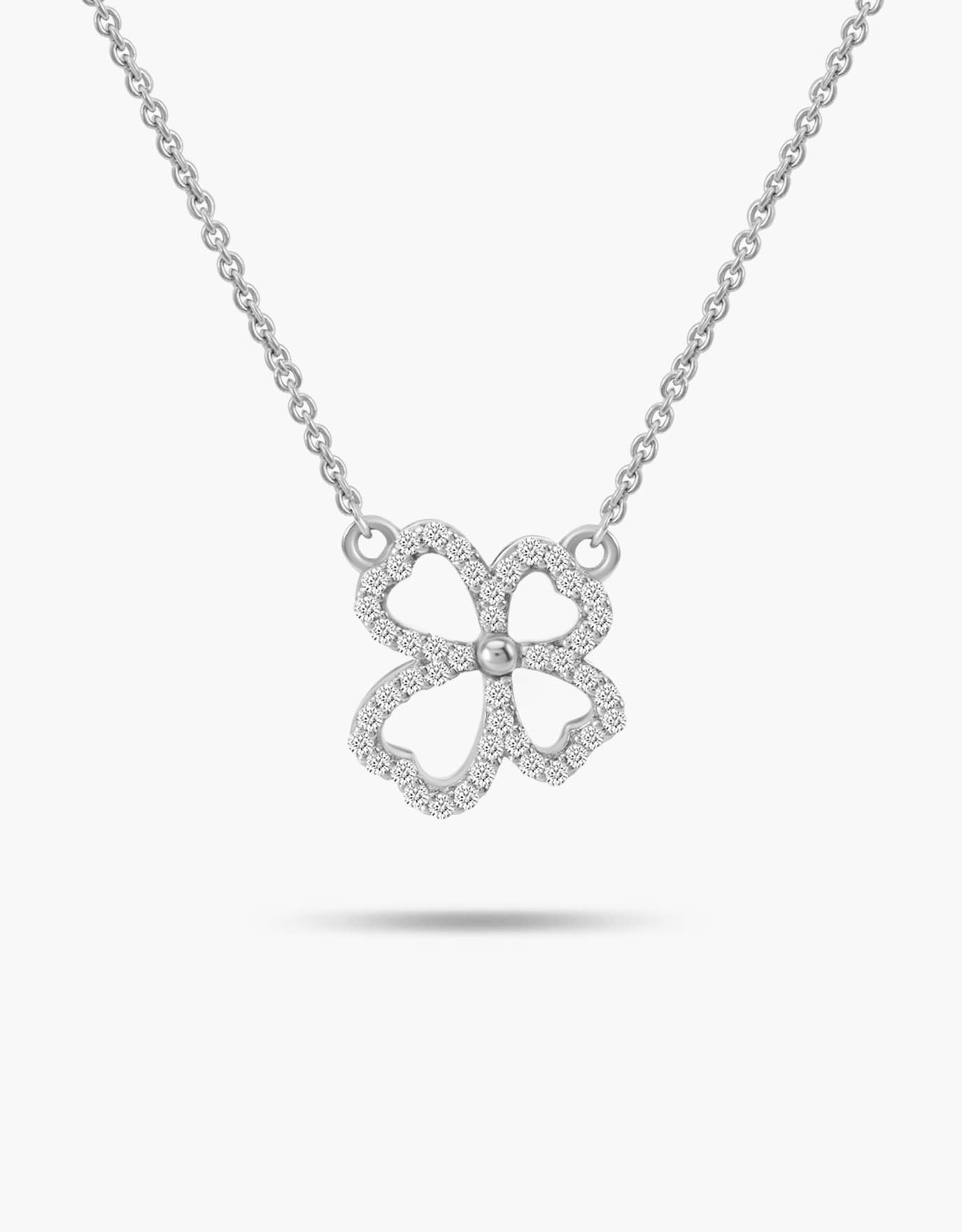 LVC Diamond Necklace in white gold with a pendant designed in the shape of a four-leaf clover