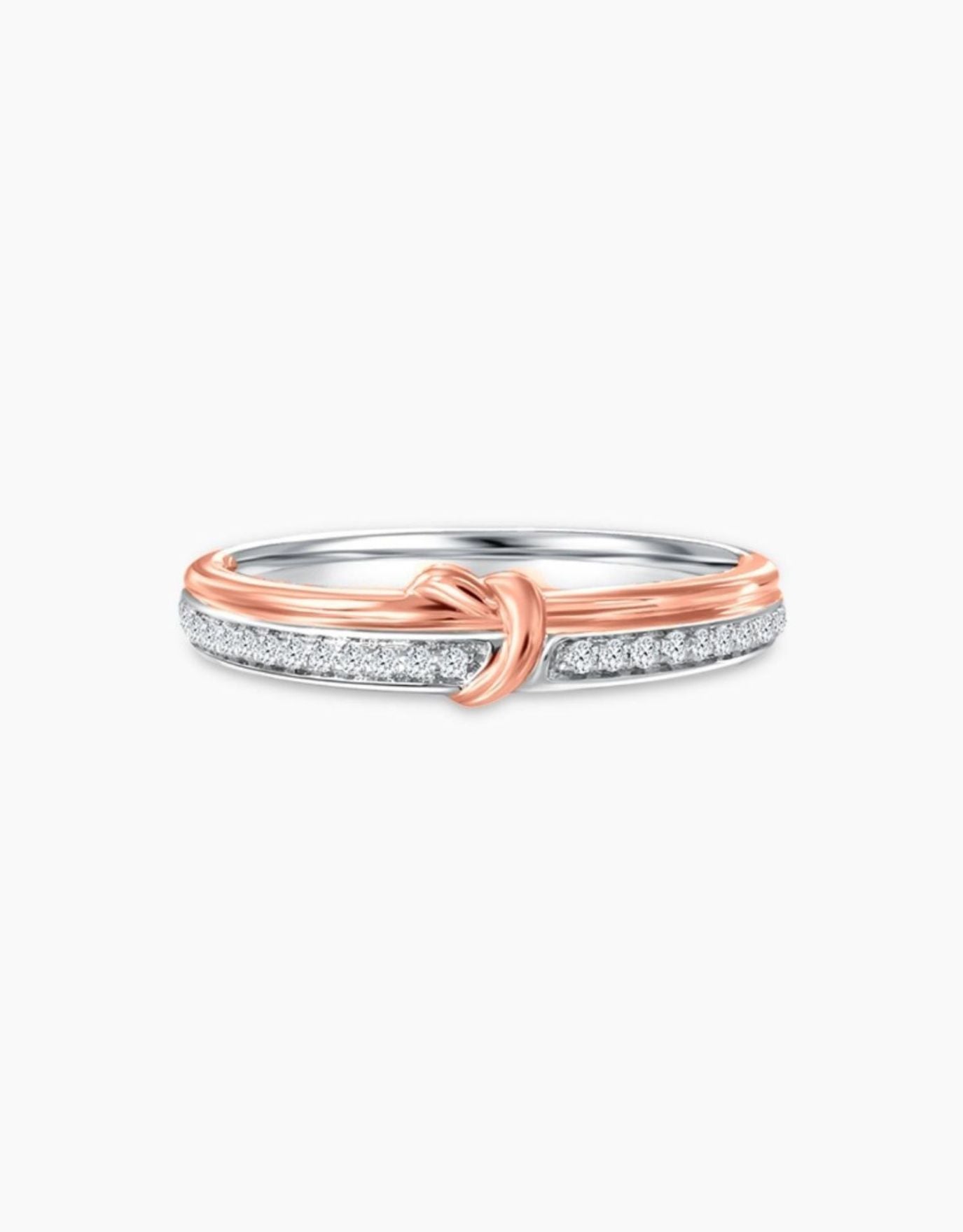 LVC wedding band in white and rose gold encrusted with a line of stunning diamonds