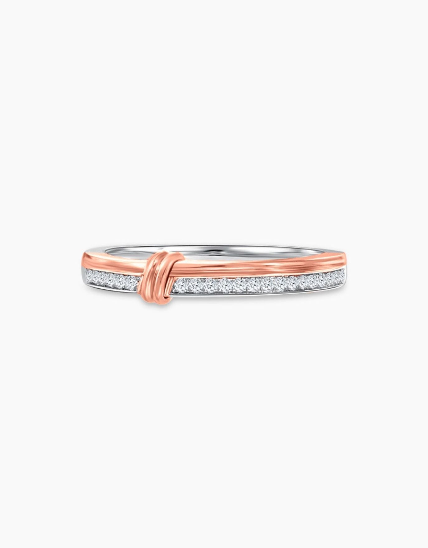 LVC wedding band with diamonds crafted with a perfect balance of white and rose gold