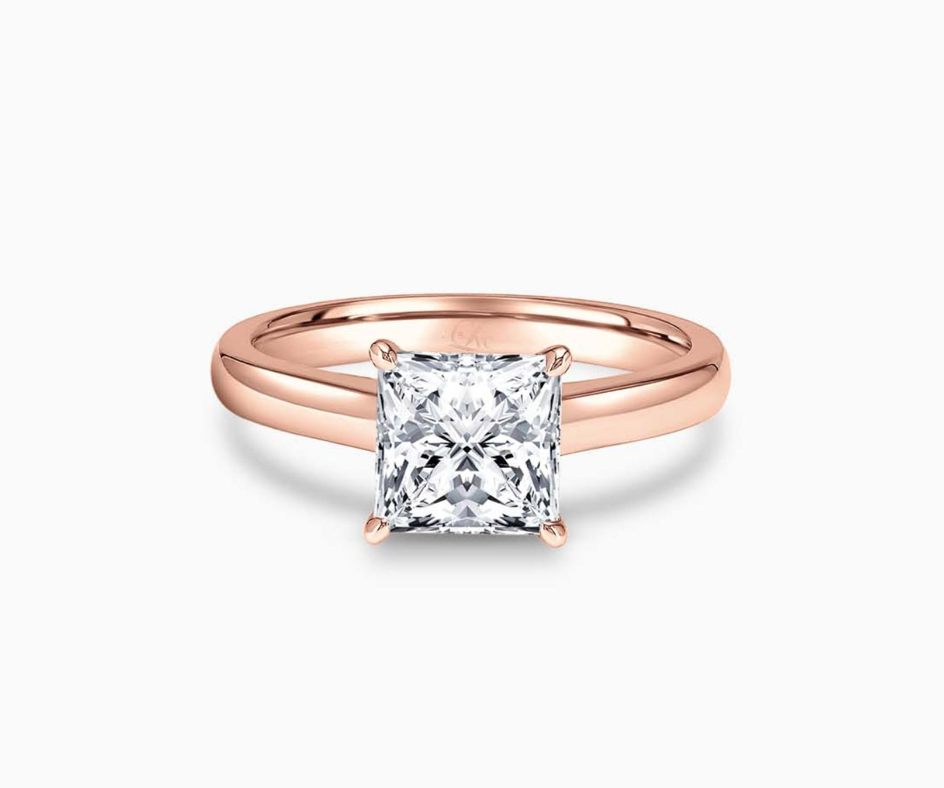 LVC solitaire ring with classic straight band style, made for your everyday sparkle in rose gold