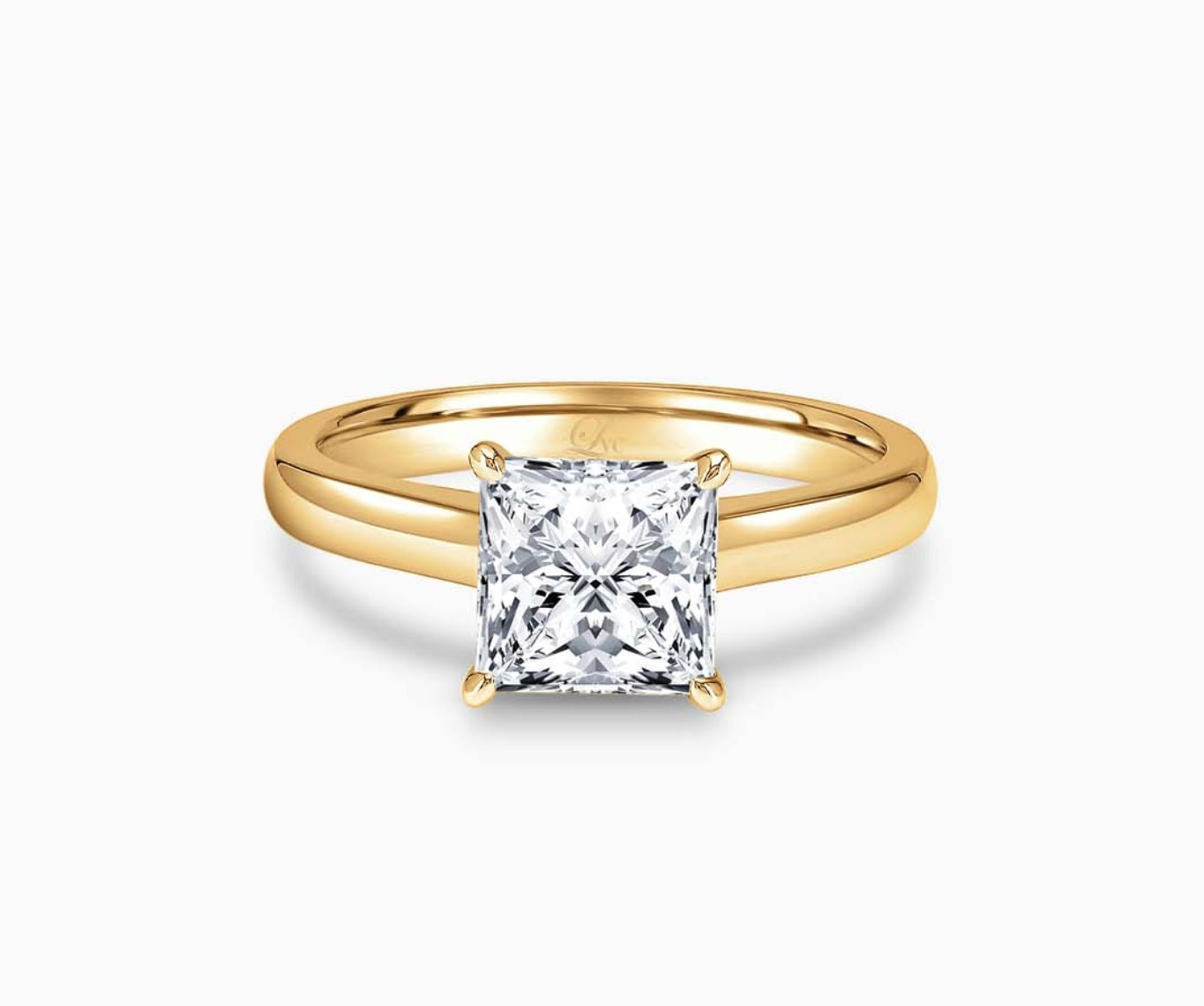 LVC solitaire ring with classic straight pave band lined with side diamonds in yellow gold