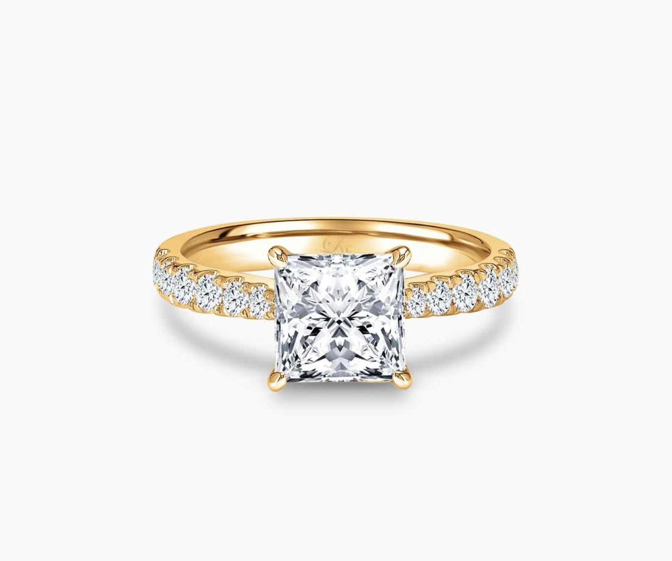 LVC solitaire ring with tapered pave band lined with side diamonds, with big diamond on the centre, this versatile band design tapers inwards going from thick to thin