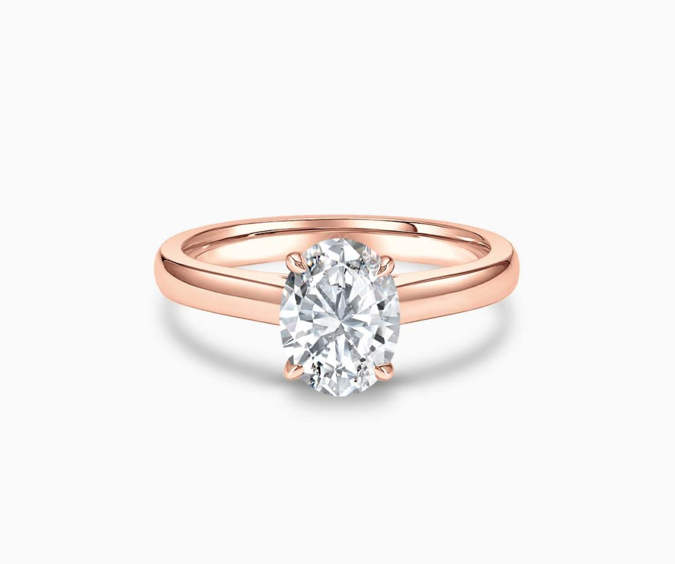 LVC solitaire ring with classic straight plain band with a diamond on the centre made for your everyday sparkle in rose gold