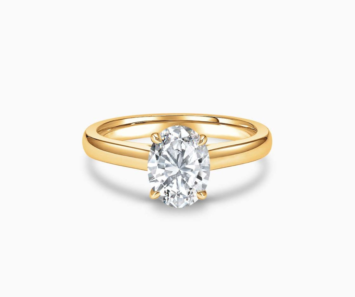 LVC solitaire ring with classic straight band and diamond on the centre in yellow gold 