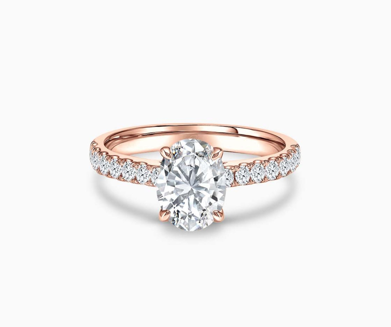 LVC solitaire ring with the classic straight pave band lined with side diamonds for your everyday sparkle in rose gold