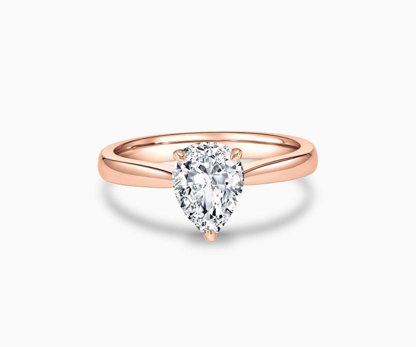 LVC solitaire ring with tapered plain band with centred diamond in rose gold 