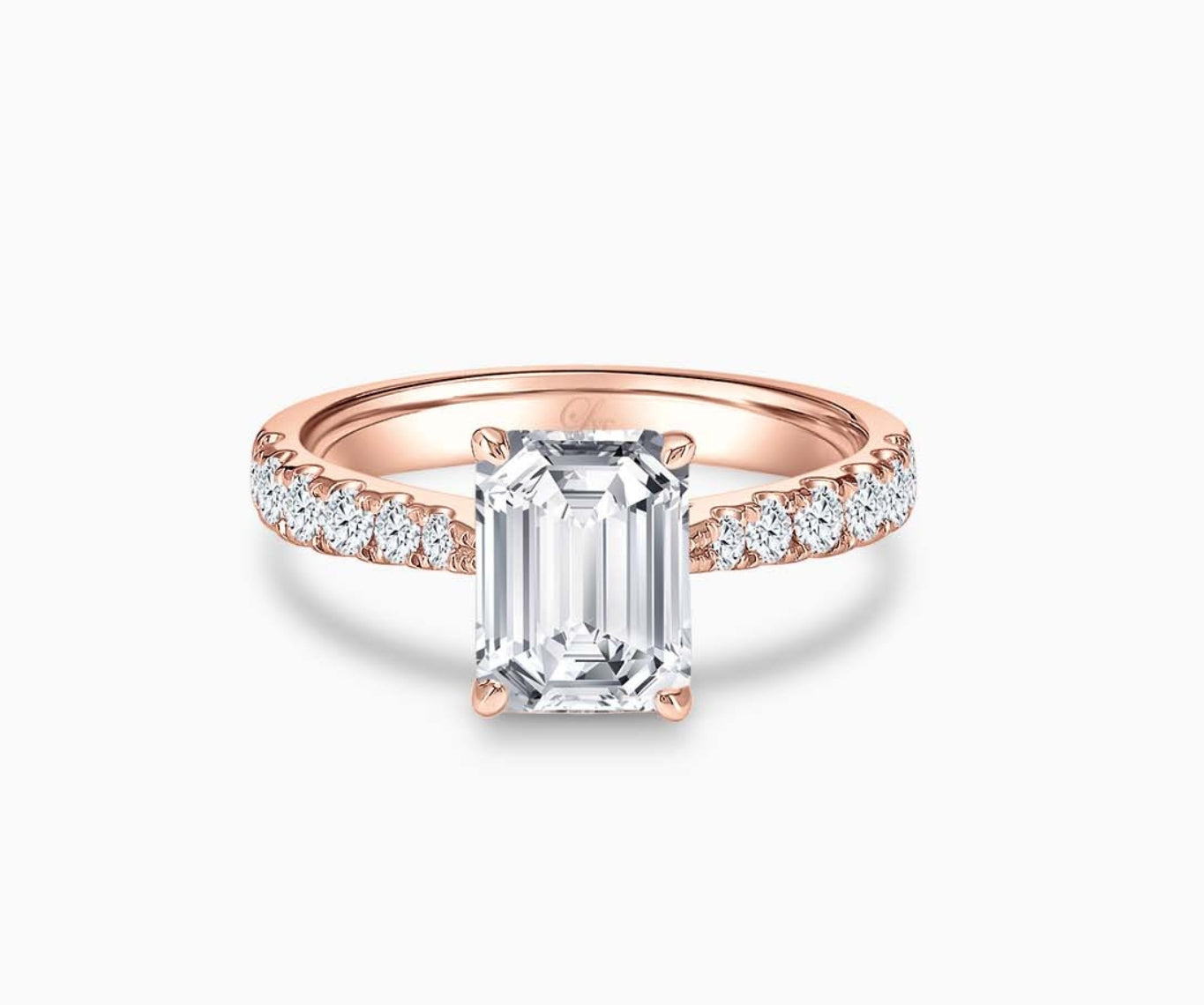 LVC solitaire ring with tapered paved band lined with side diamonds, this versatile band design tapers inwards going from thick to thin