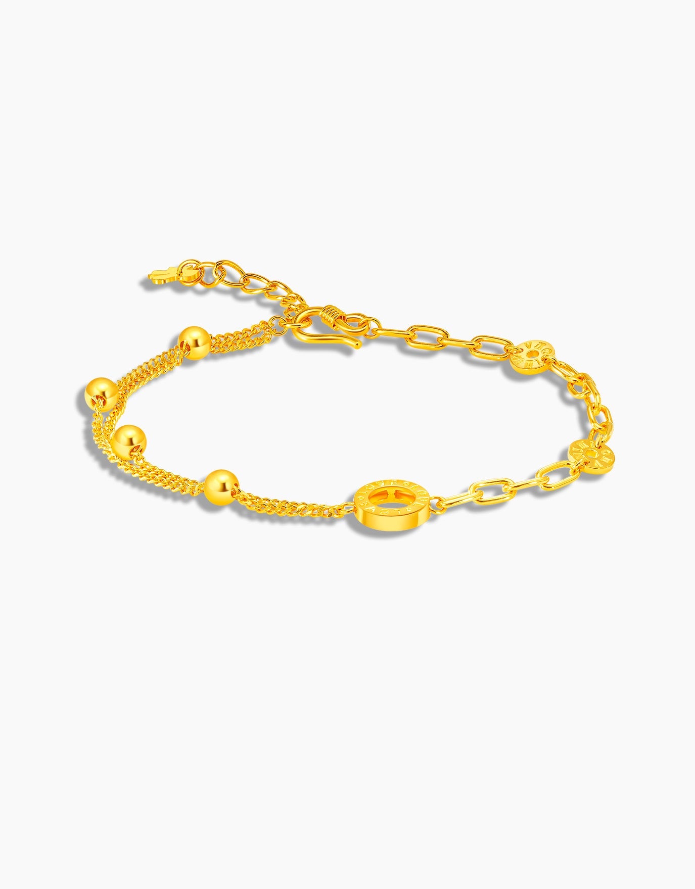 LVC bracelet in 999 Gold designed with 2 distinct chain styles to give a unique twist