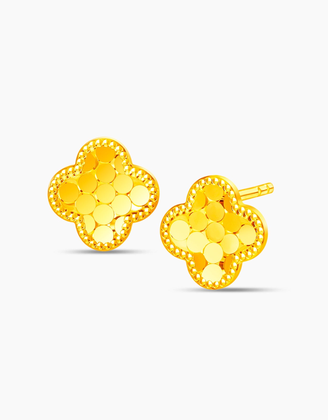 LVC stud earrings with four leaf clover design in 999 pure gold