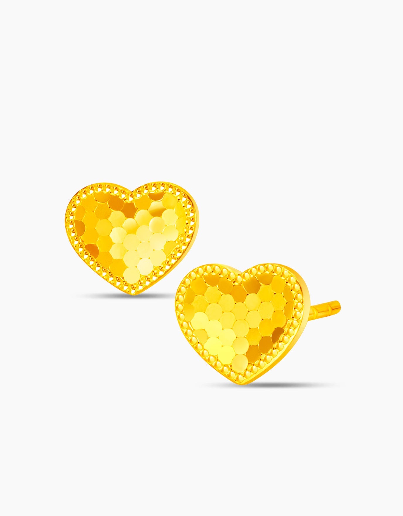 LVC stud earrings with heart shaped design in 999 pure gold