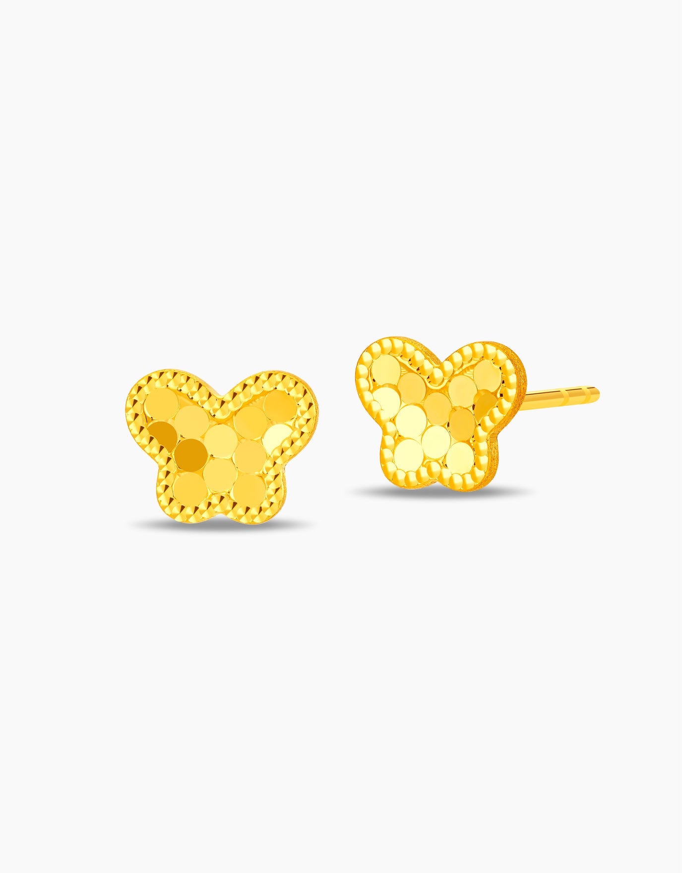 LVC stud earrings in 999 pure gold with a butterfly wings design shape with honeycomb texture