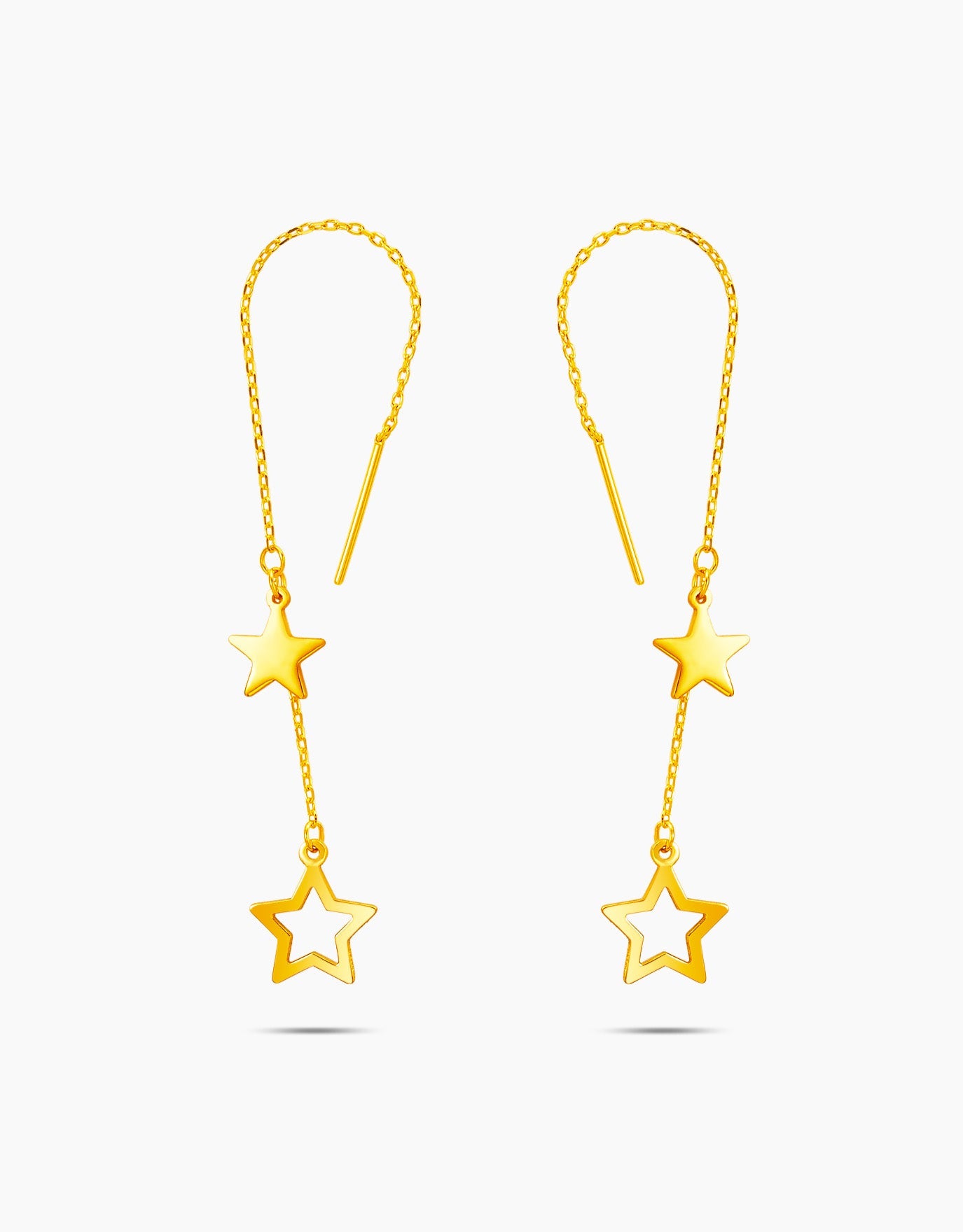 LVC dangling earrings with two stars in 999 pure gold