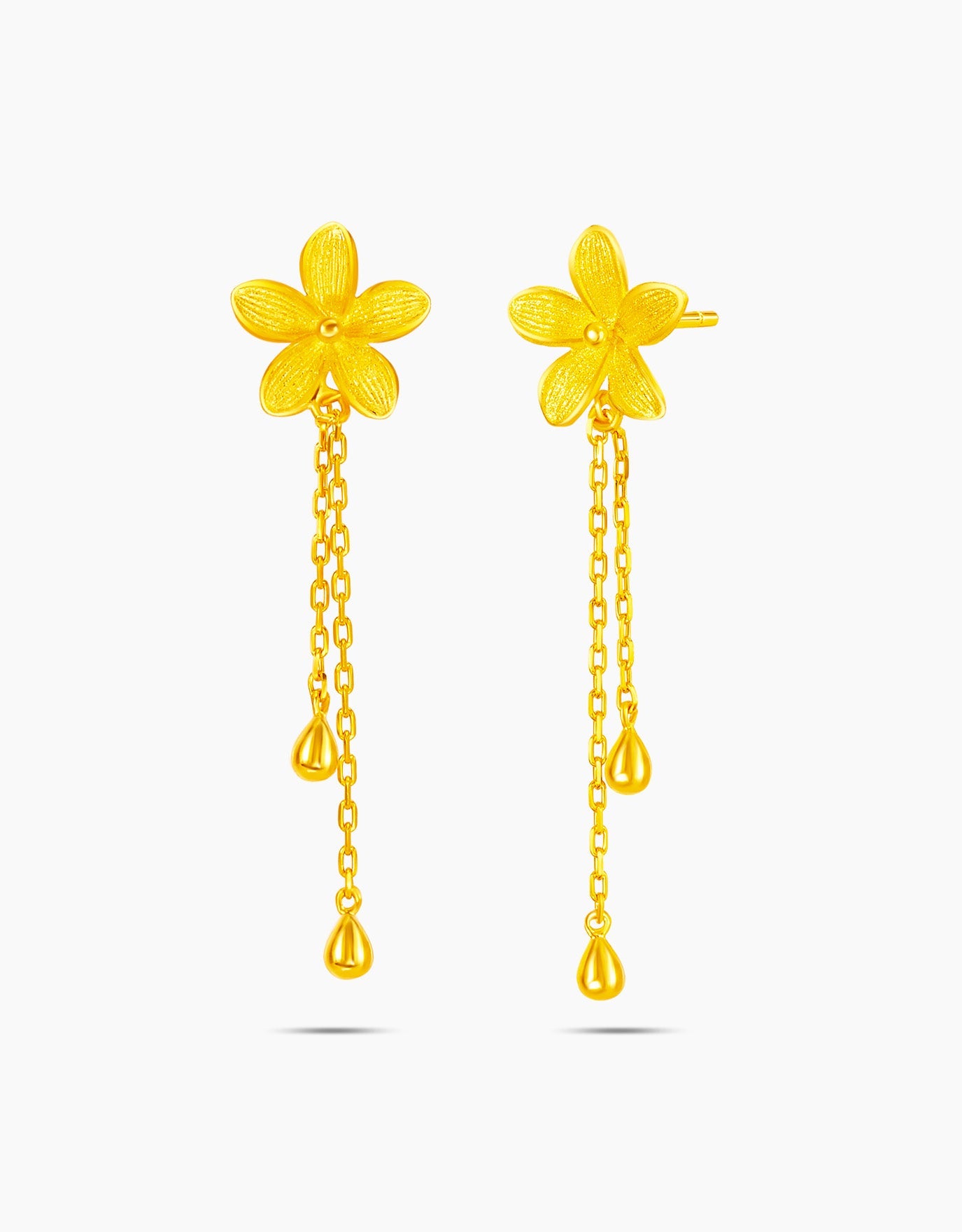 LVC dangling earrings in 999 pure gold with the hibiscus flower