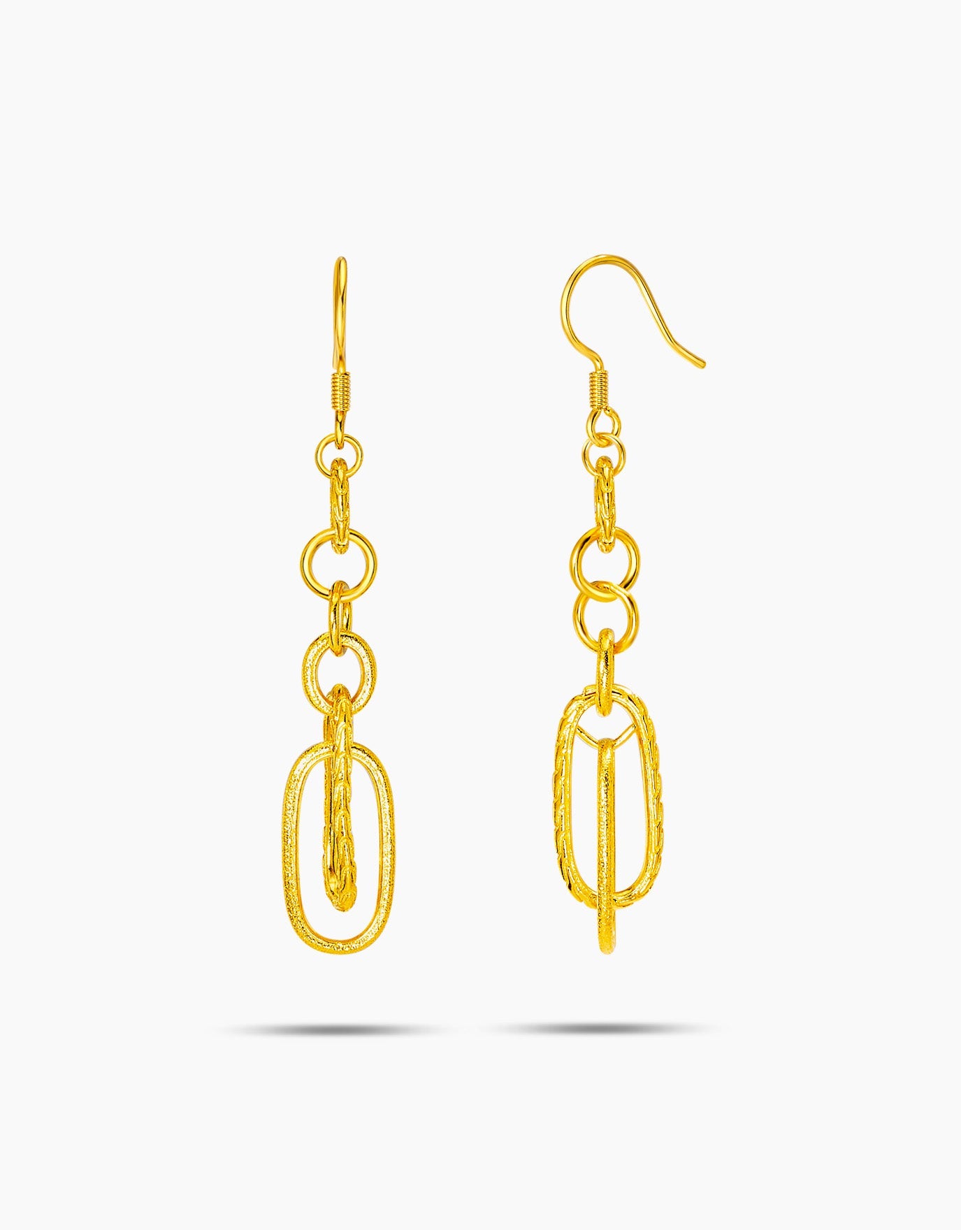 LVC dangling earrings with two linked pendants in 999 pure gold