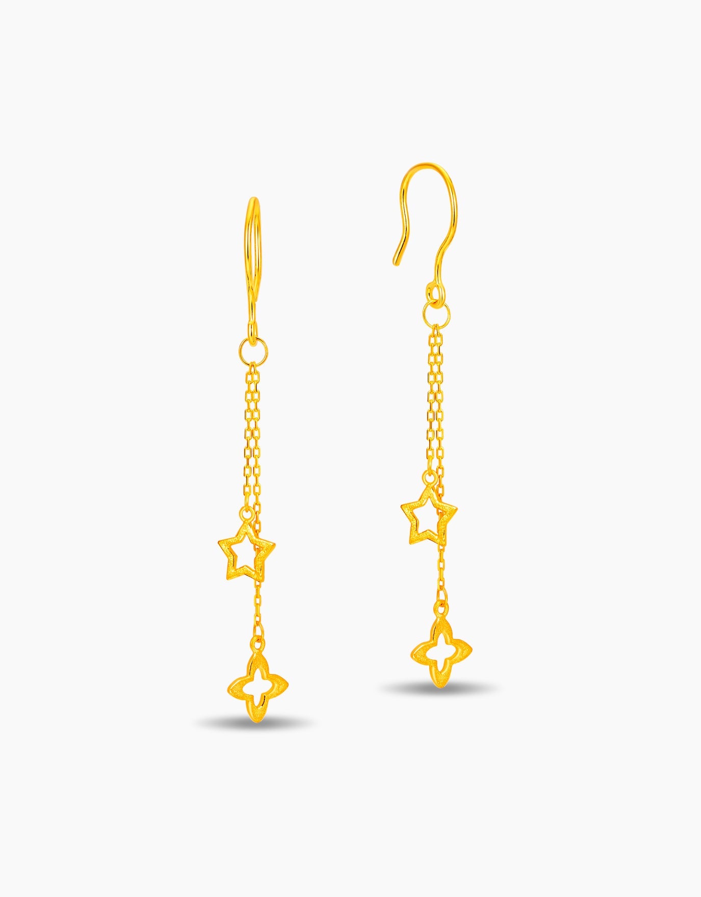 LVC dangling earring with an outline of a star and a diamond in 999 pure gold