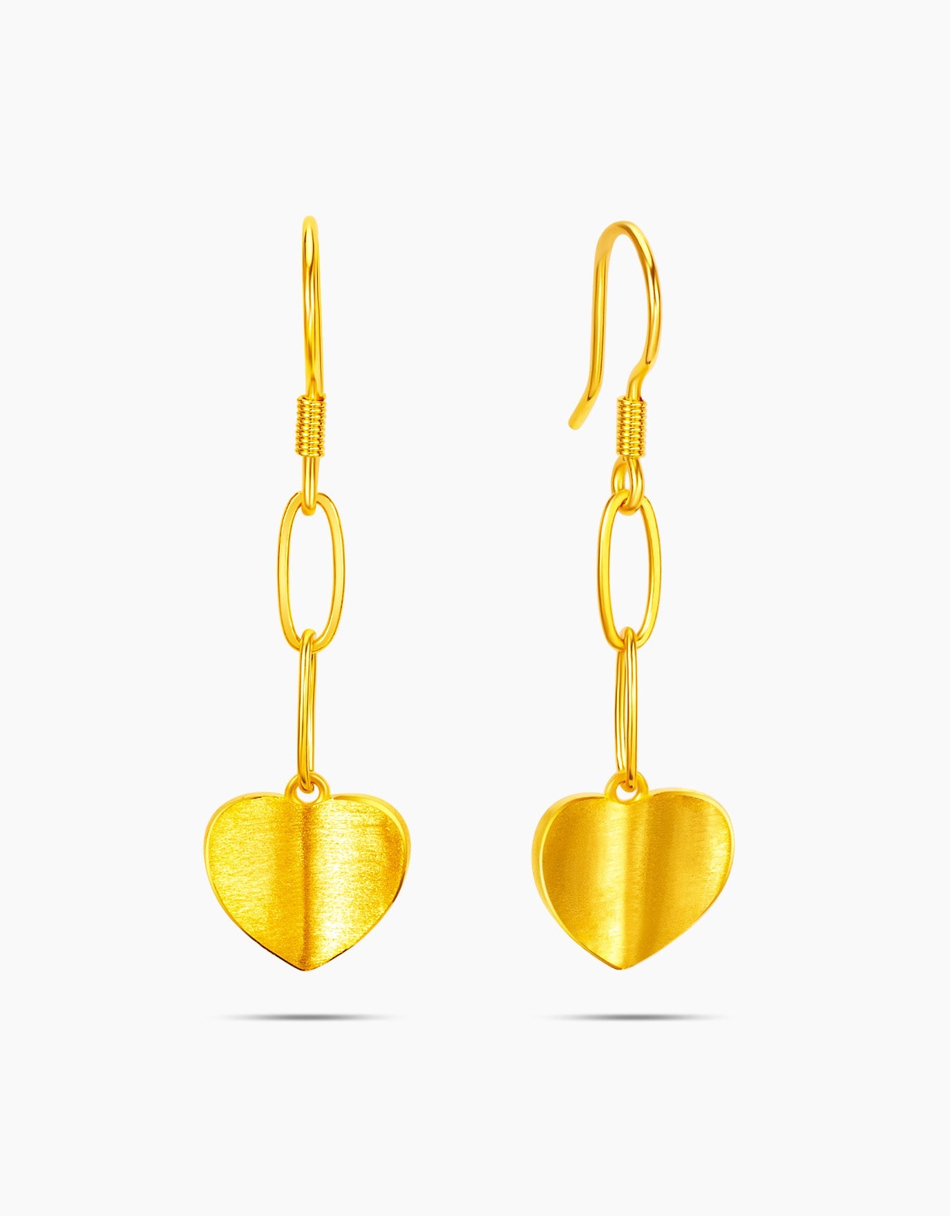 LVC dangling earrings with heart shaped pendants in 999 pure gold