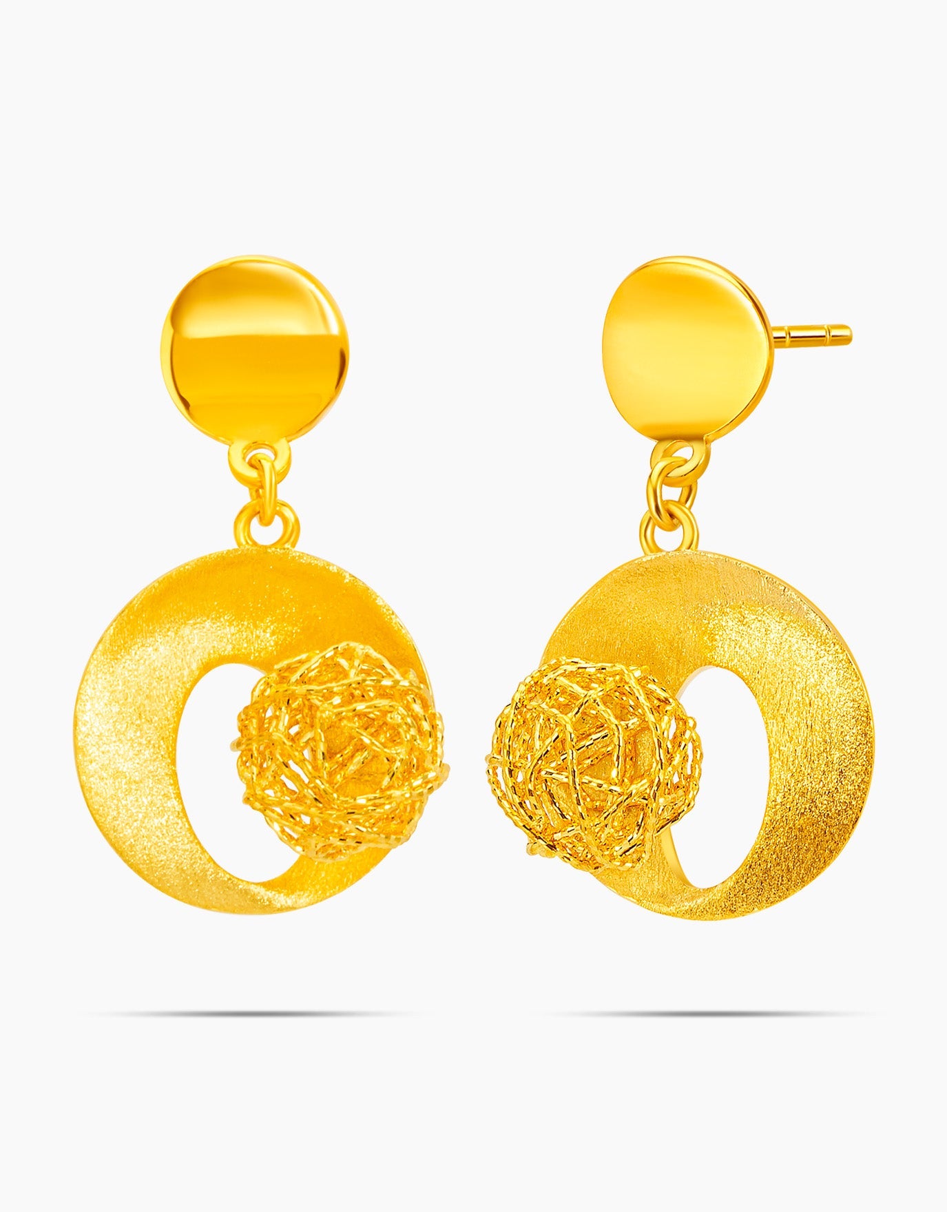 LVC dangling earrings in 999 pure gold with double circles and halo