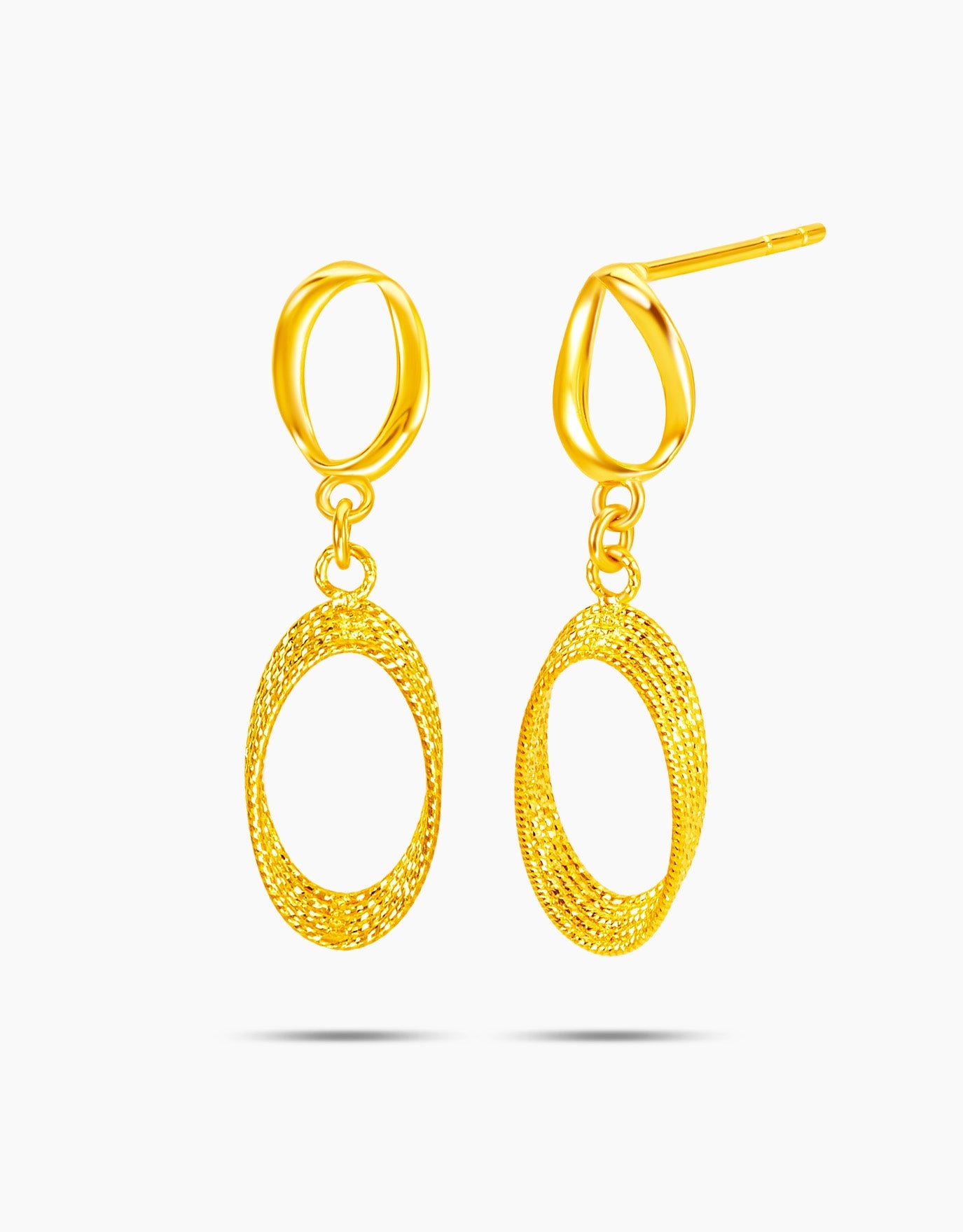 LVC dangling earrings in 999 pure yellow gold with round pendants