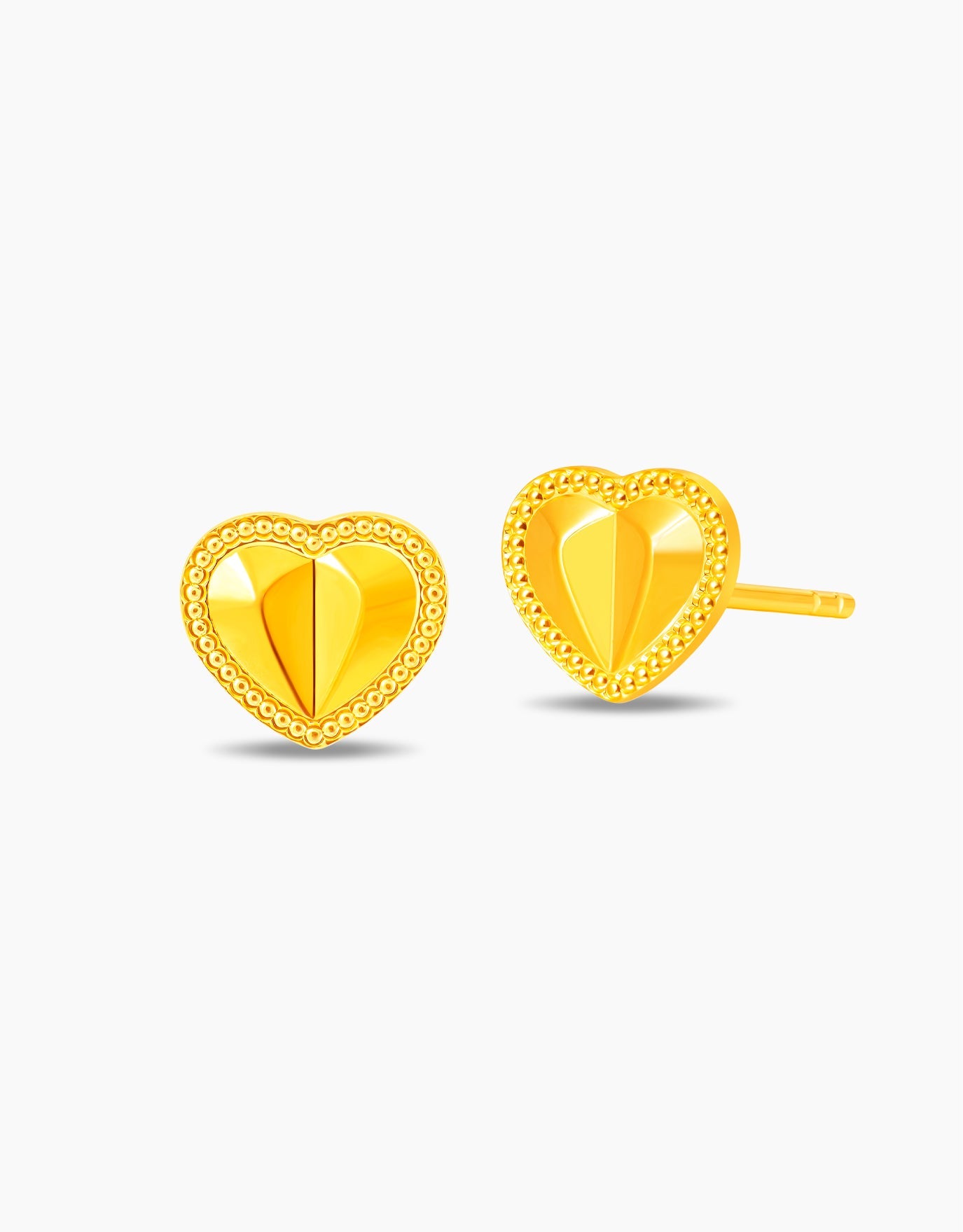 LVC stud earrings in heart shape design with textures that imitate gemstones in 999 gold