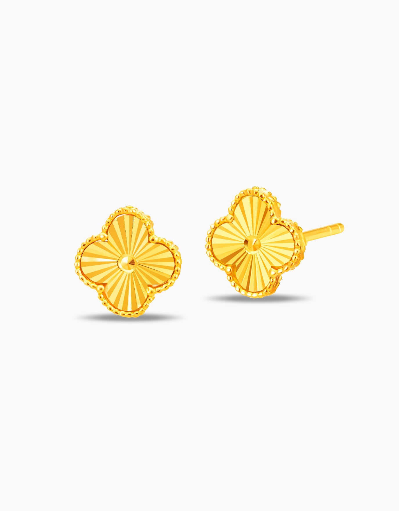 LVC stud earrings featuring a four leaf clover design in 99 gold