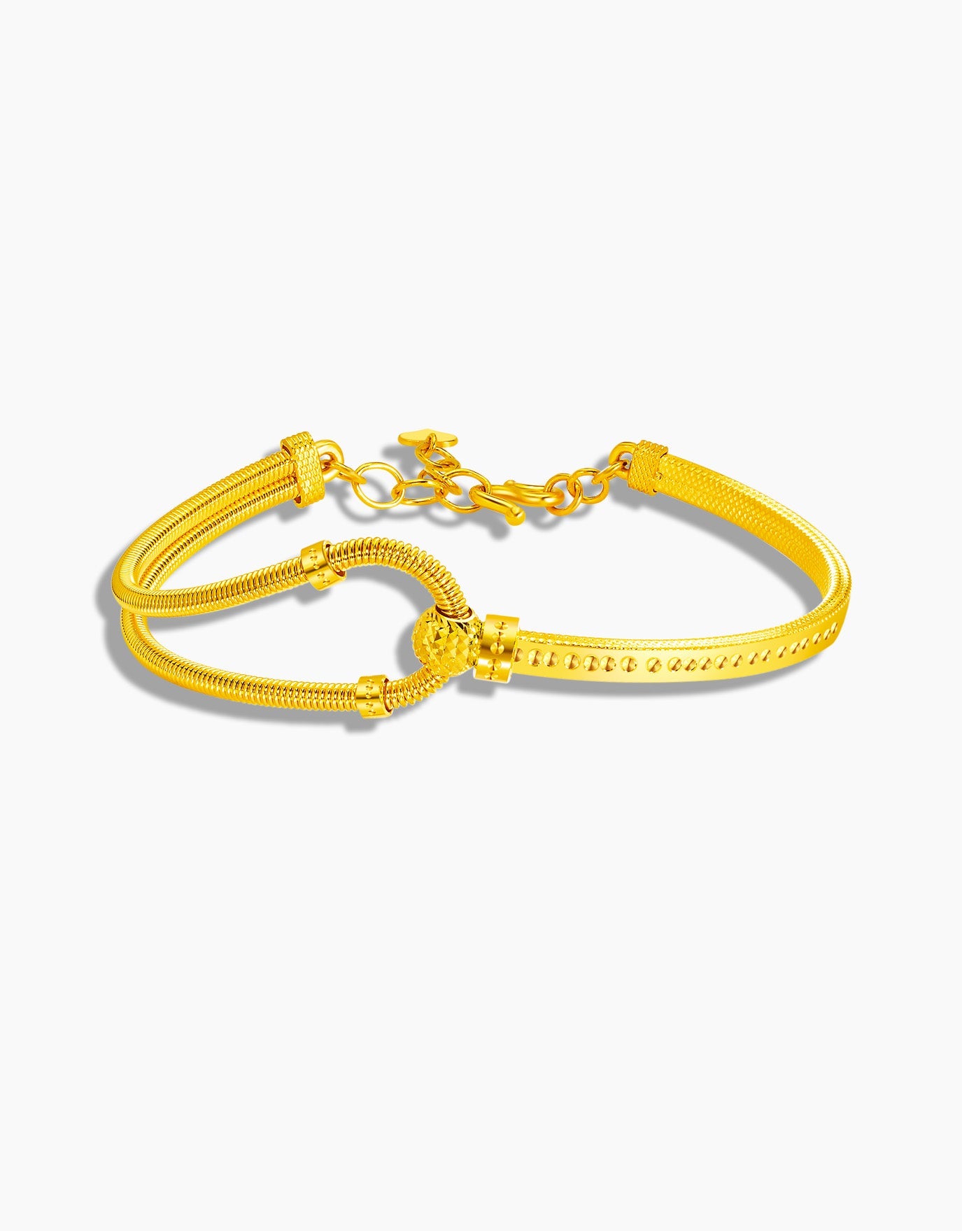 LVC 999 Gold Bangle designed with 2 distinct curved bars linked with a circle for a unique and bold look