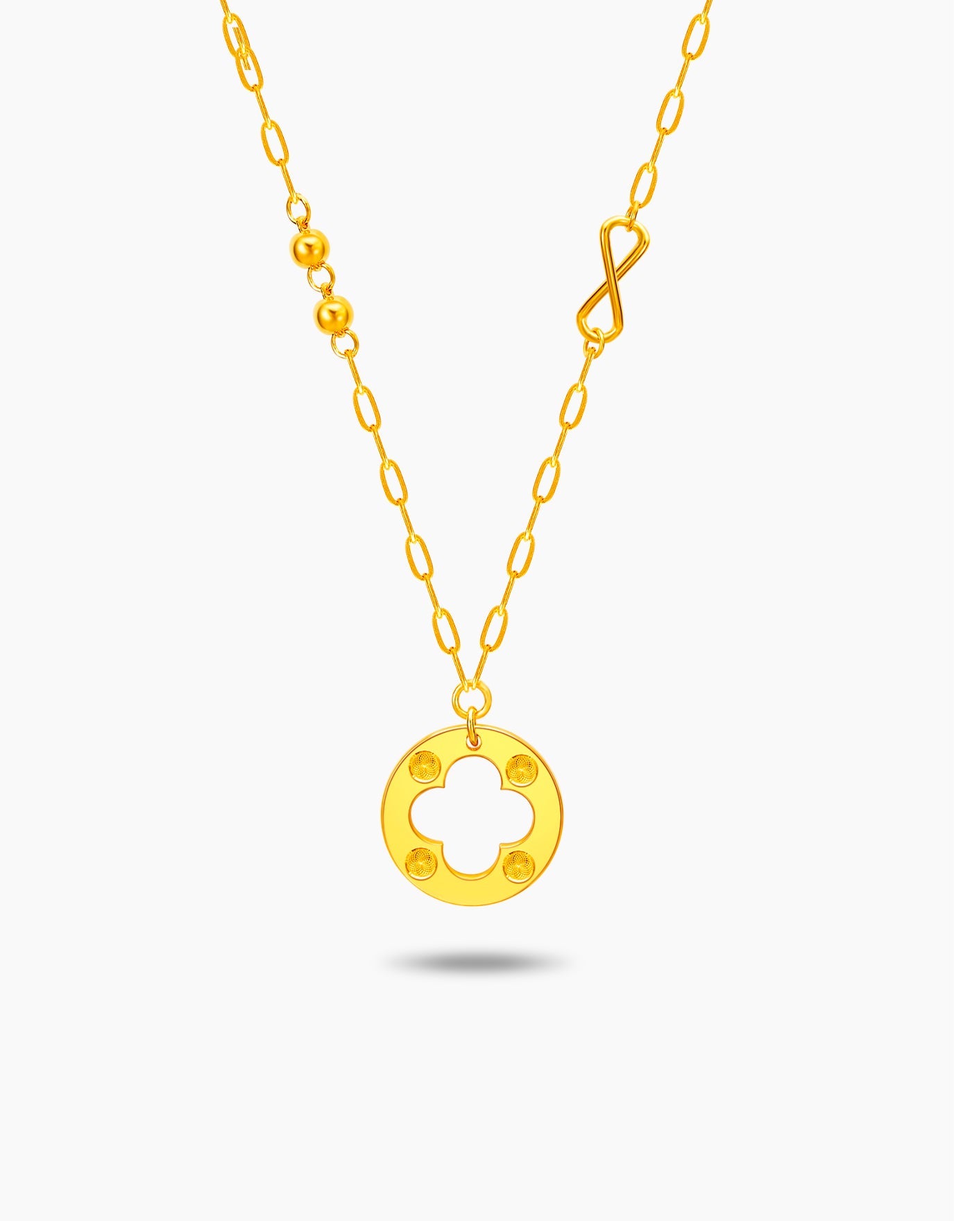 LVC necklace in 999 gold with delicate cut four-leaf clover design